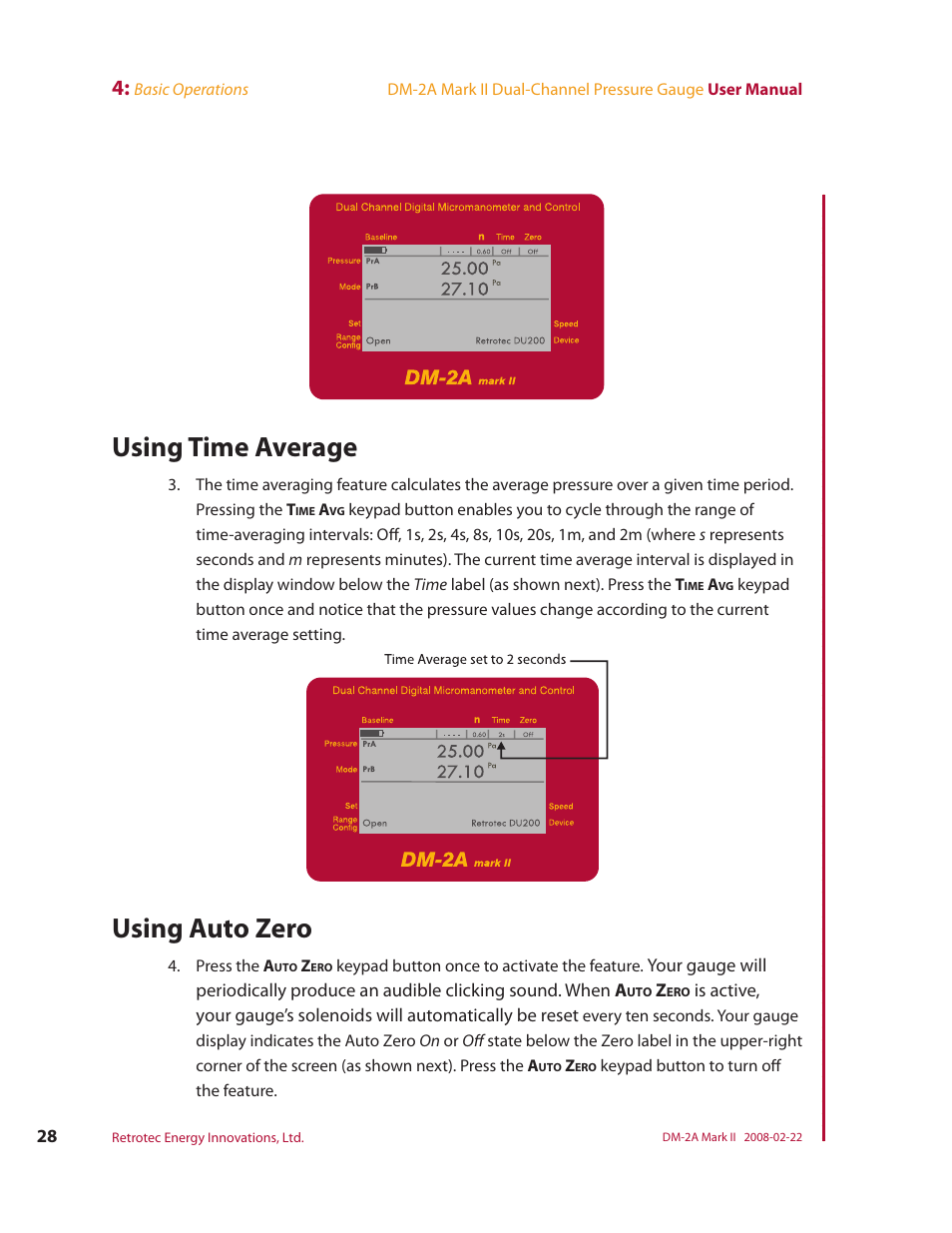 Using time average, Using auto zero | Retrotech DM-2A User Manual | Page 36 / 60