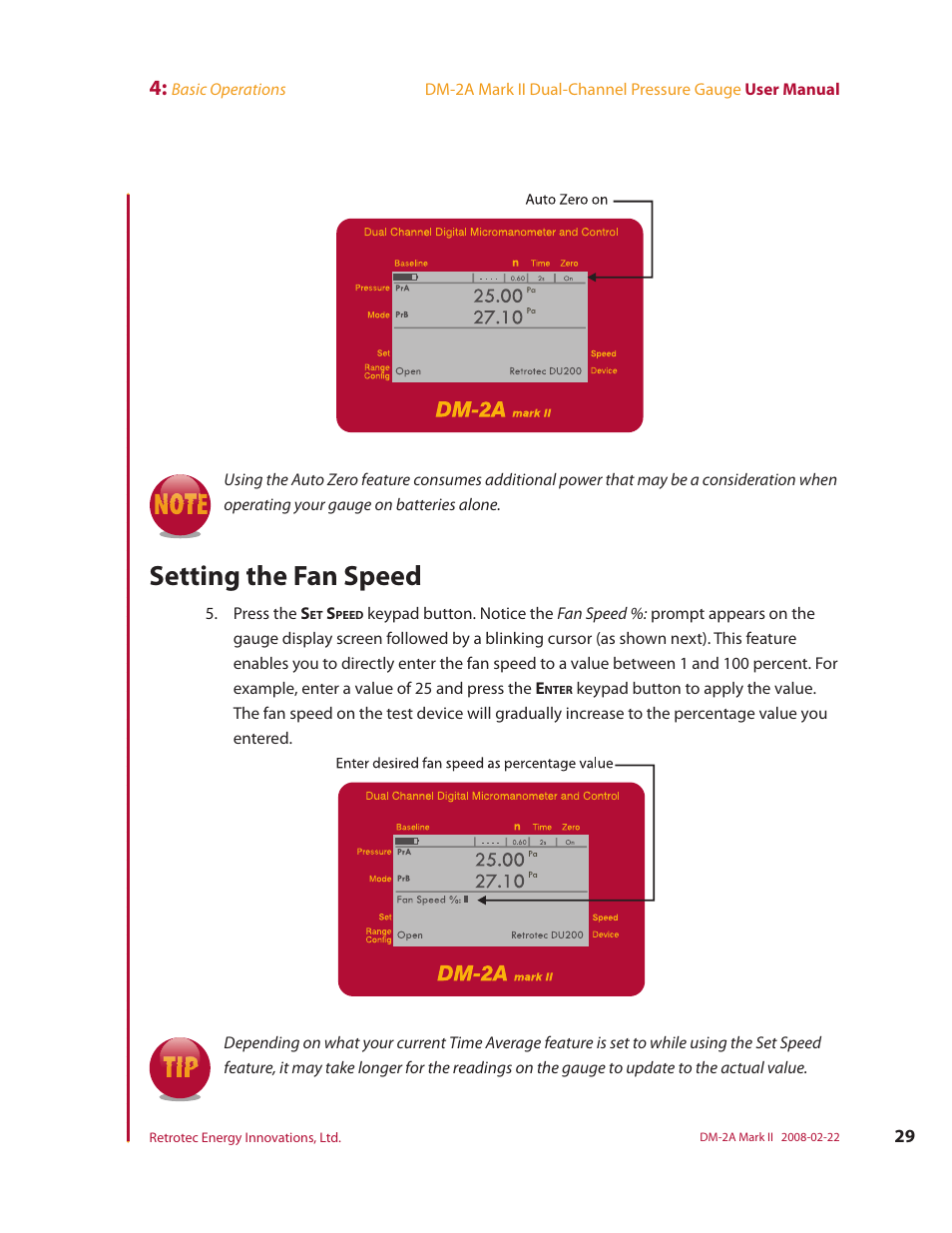 Setting the fan speed | Retrotech DM-2A User Manual | Page 37 / 60