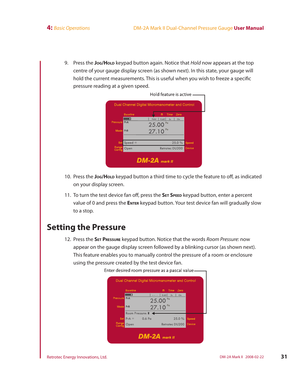 Setting the pressure | Retrotech DM-2A User Manual | Page 39 / 60