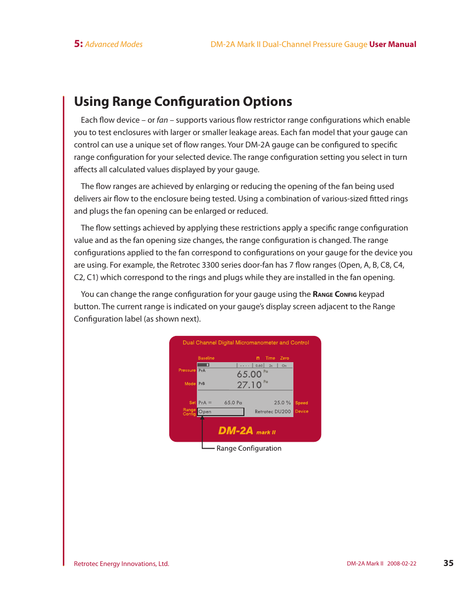 Using range configuration options | Retrotech DM-2A User Manual | Page 43 / 60