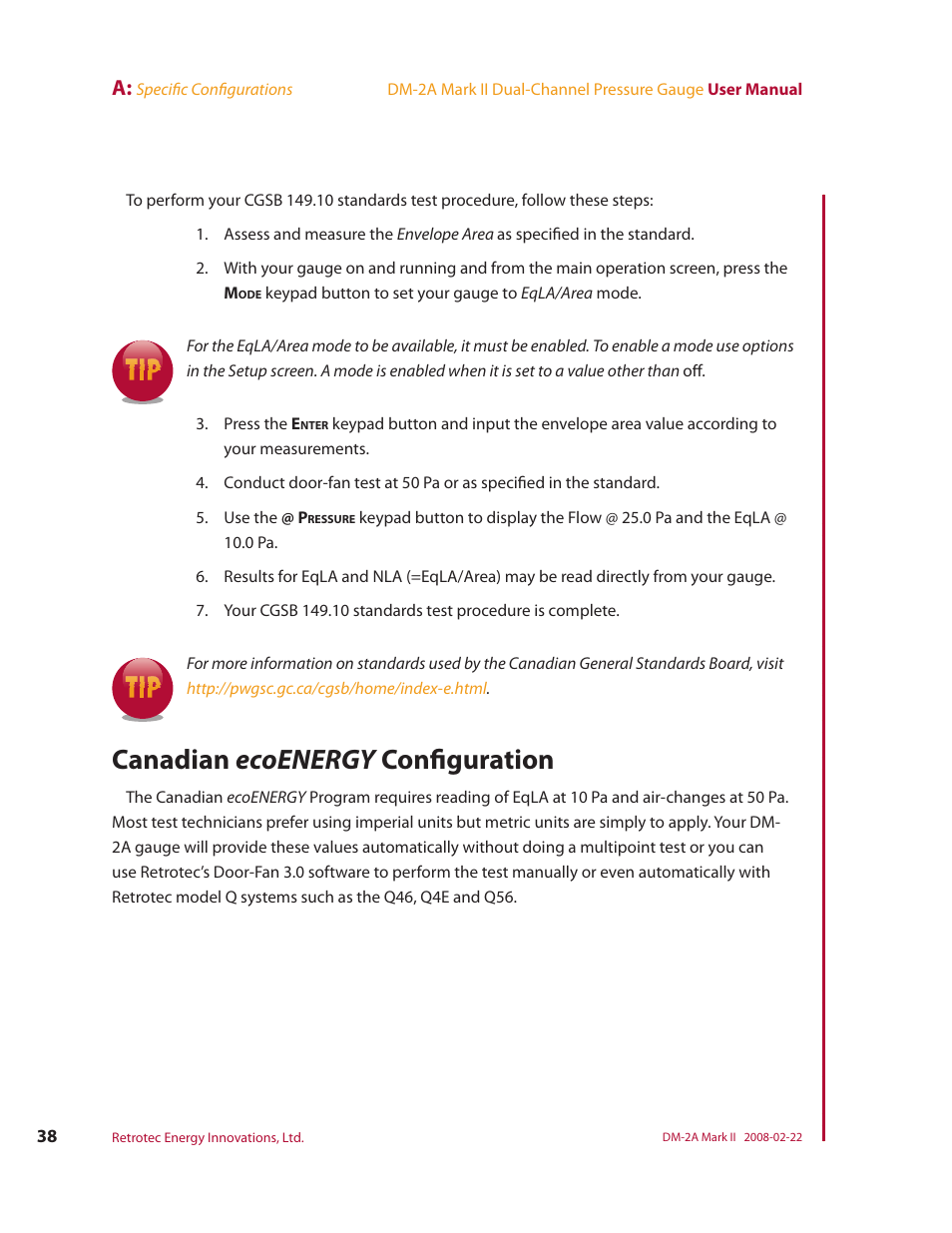 Canadian ecoenergy configuration | Retrotech DM-2A User Manual | Page 46 / 60