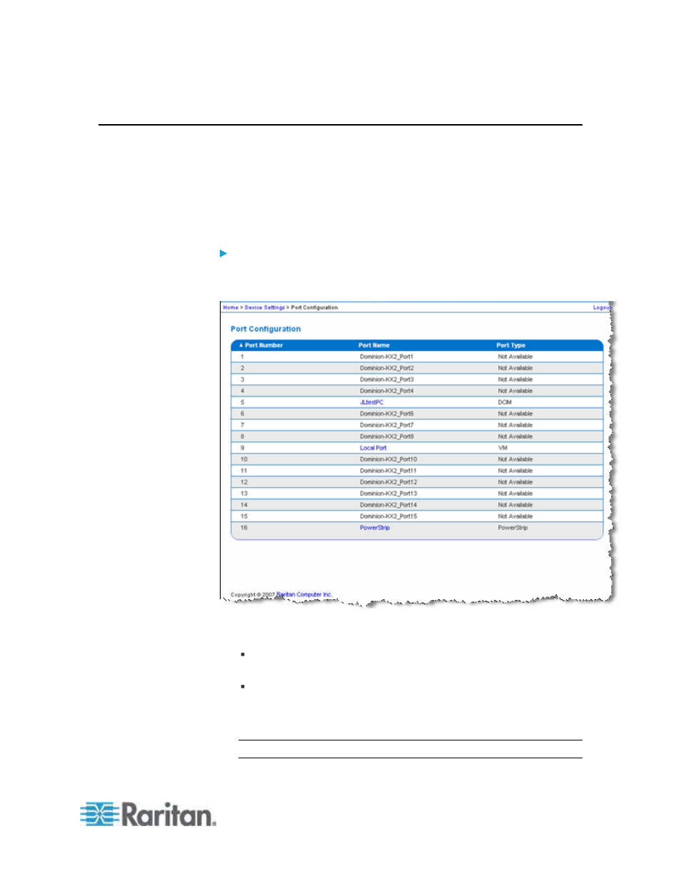 Configuring ports, To access a port configuration | Raritan Engineering KX2-864 User Manual | Page 146 / 321