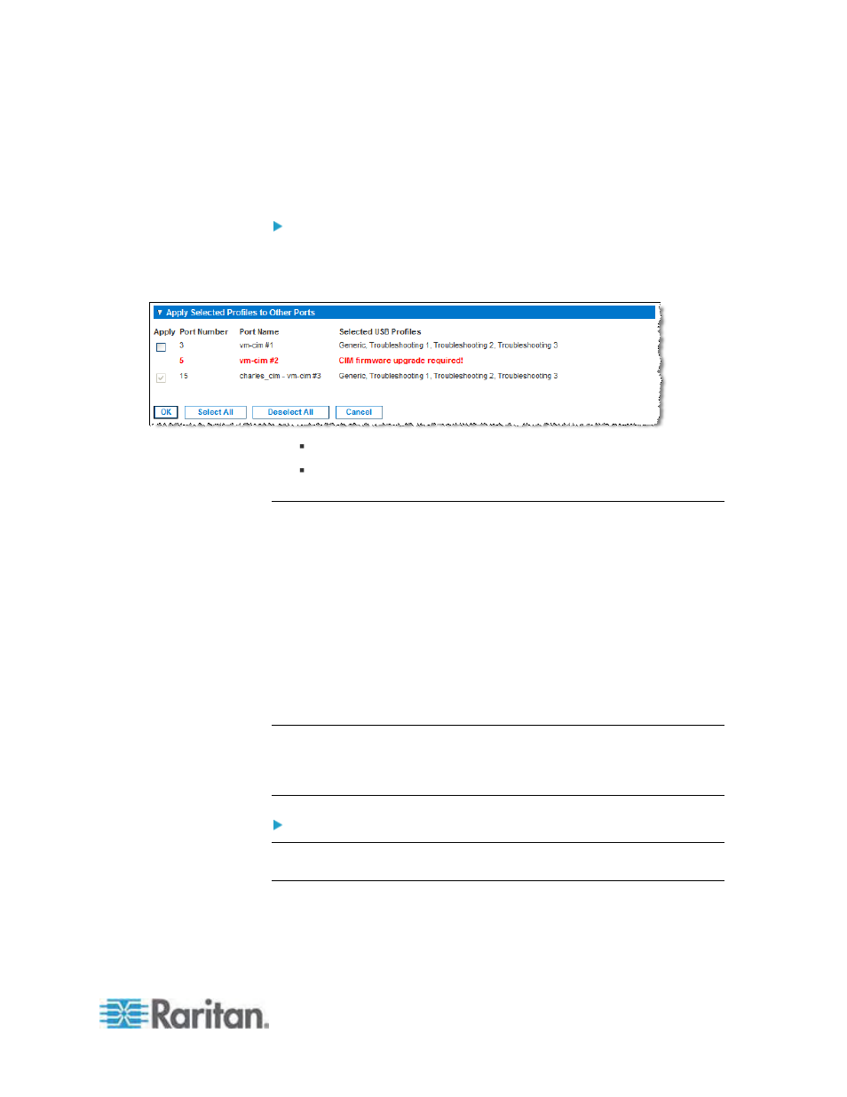 To apply a profile selection to multiple ports, Configuring dominion kx ii local port settings, To configure the local port settings | Raritan Engineering KX2-864 User Manual | Page 178 / 321