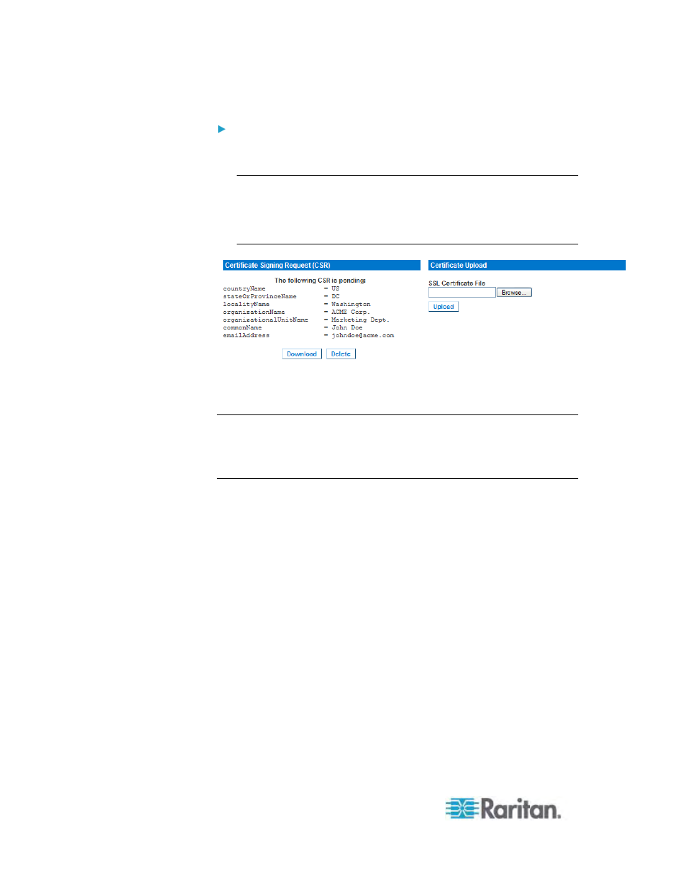 To upload a csr | Raritan Engineering KX2-864 User Manual | Page 199 / 321