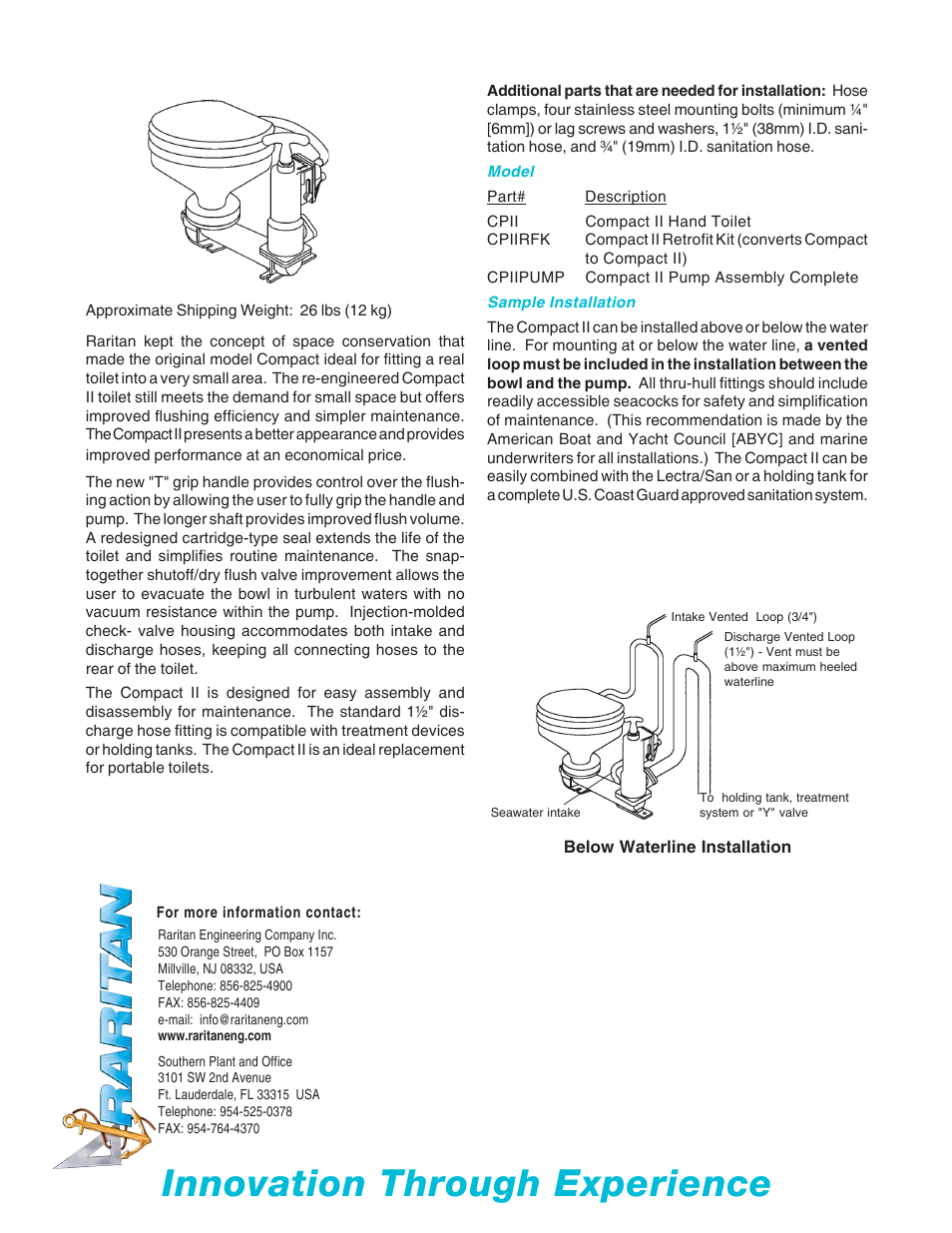 Innovation through experience compact ii | Raritan Engineering Portable Toilets Compact II User Manual | Page 2 / 2