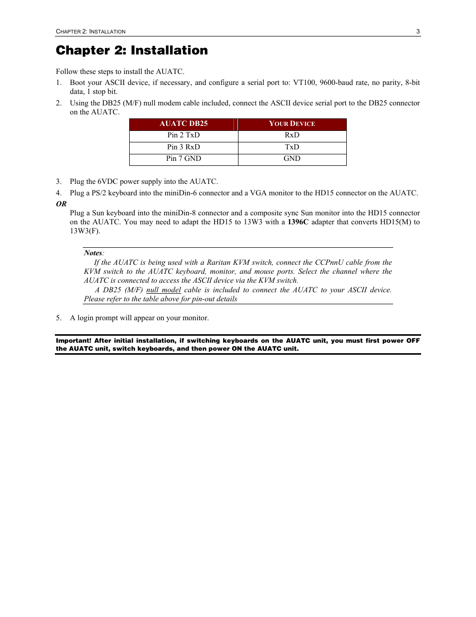 Chapter 2: installation | Raritan Engineering AUATC User Manual | Page 11 / 20