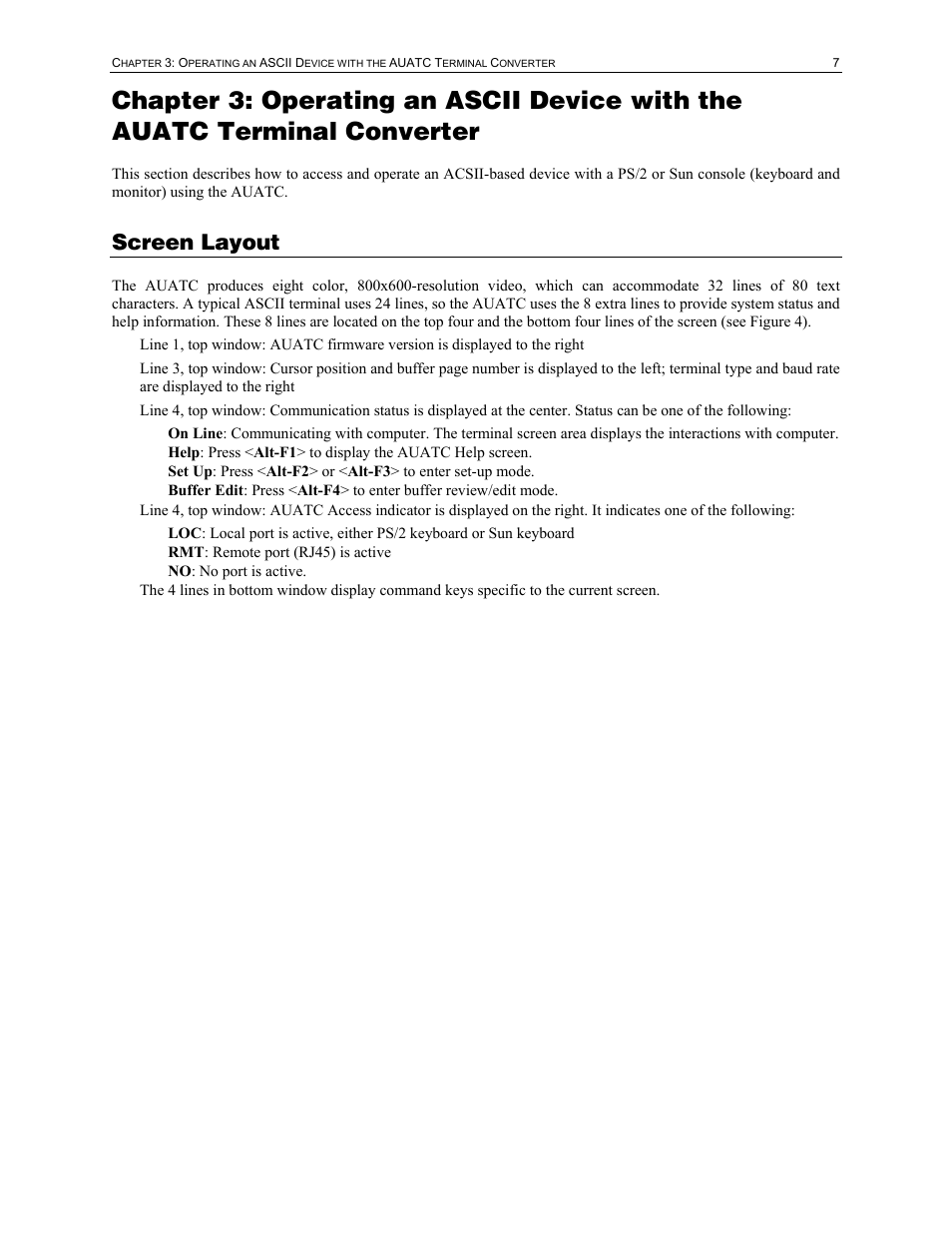 Screen layout | Raritan Engineering AUATC User Manual | Page 15 / 20