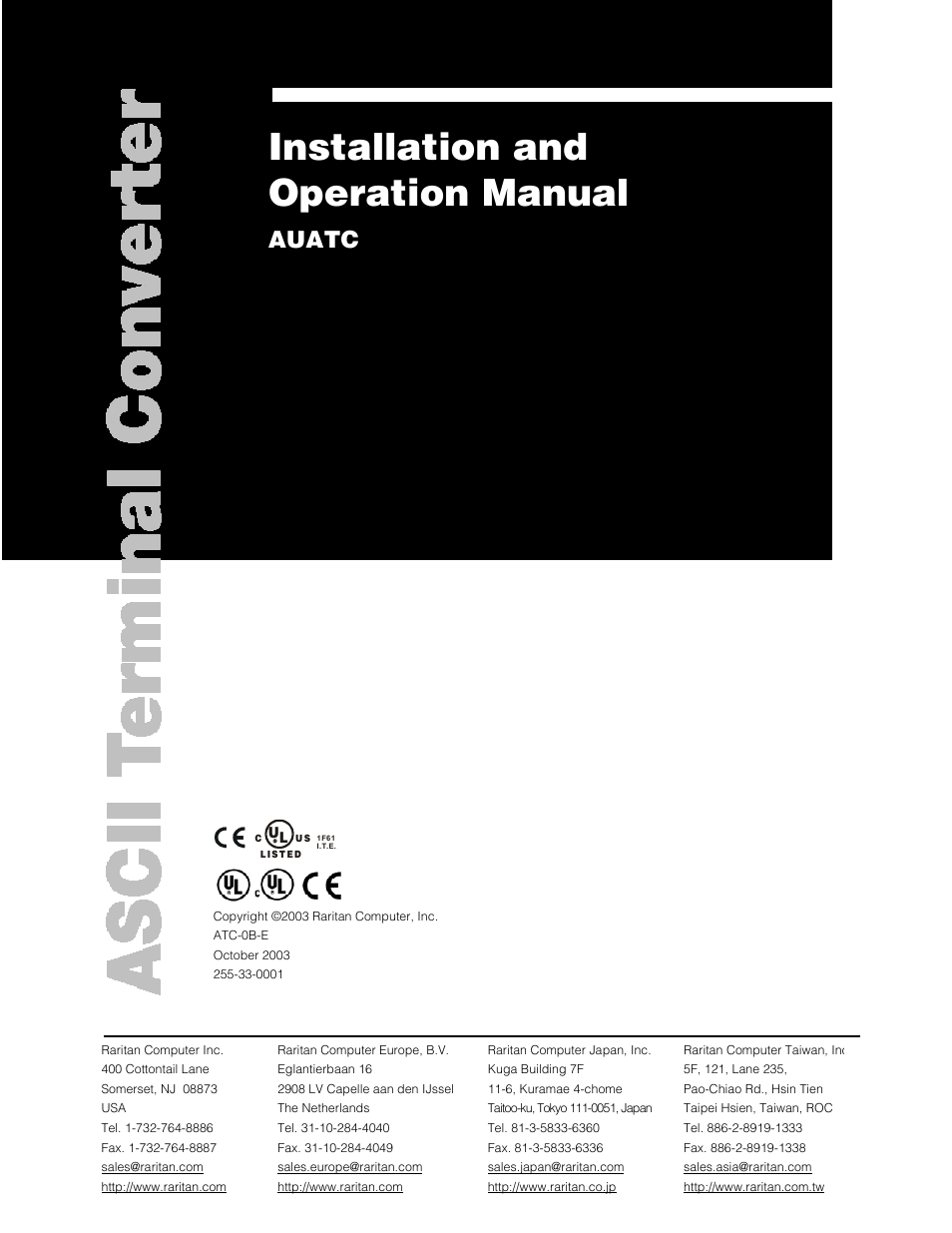 Installation and operation manual, Auatc | Raritan Engineering AUATC User Manual | Page 3 / 20