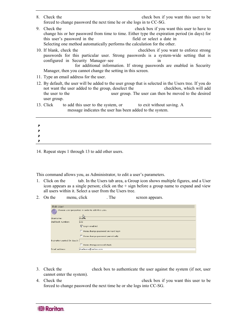 Edit user, Figure 117 edit user screen | Raritan Engineering Command Center CC-SG User Manual | Page 110 / 270