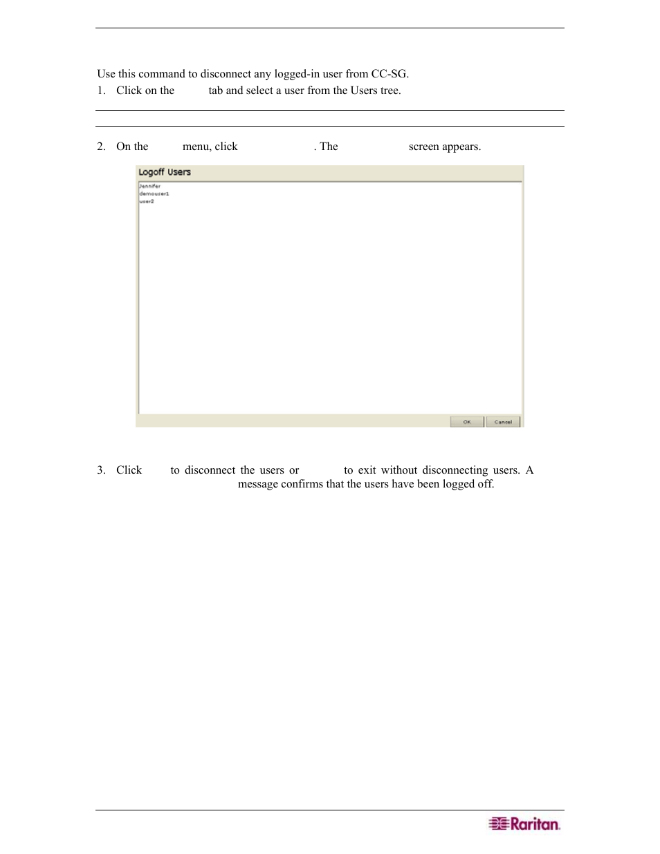 Logoff user(s), Figure 121 logoff users screen | Raritan Engineering Command Center CC-SG User Manual | Page 113 / 270