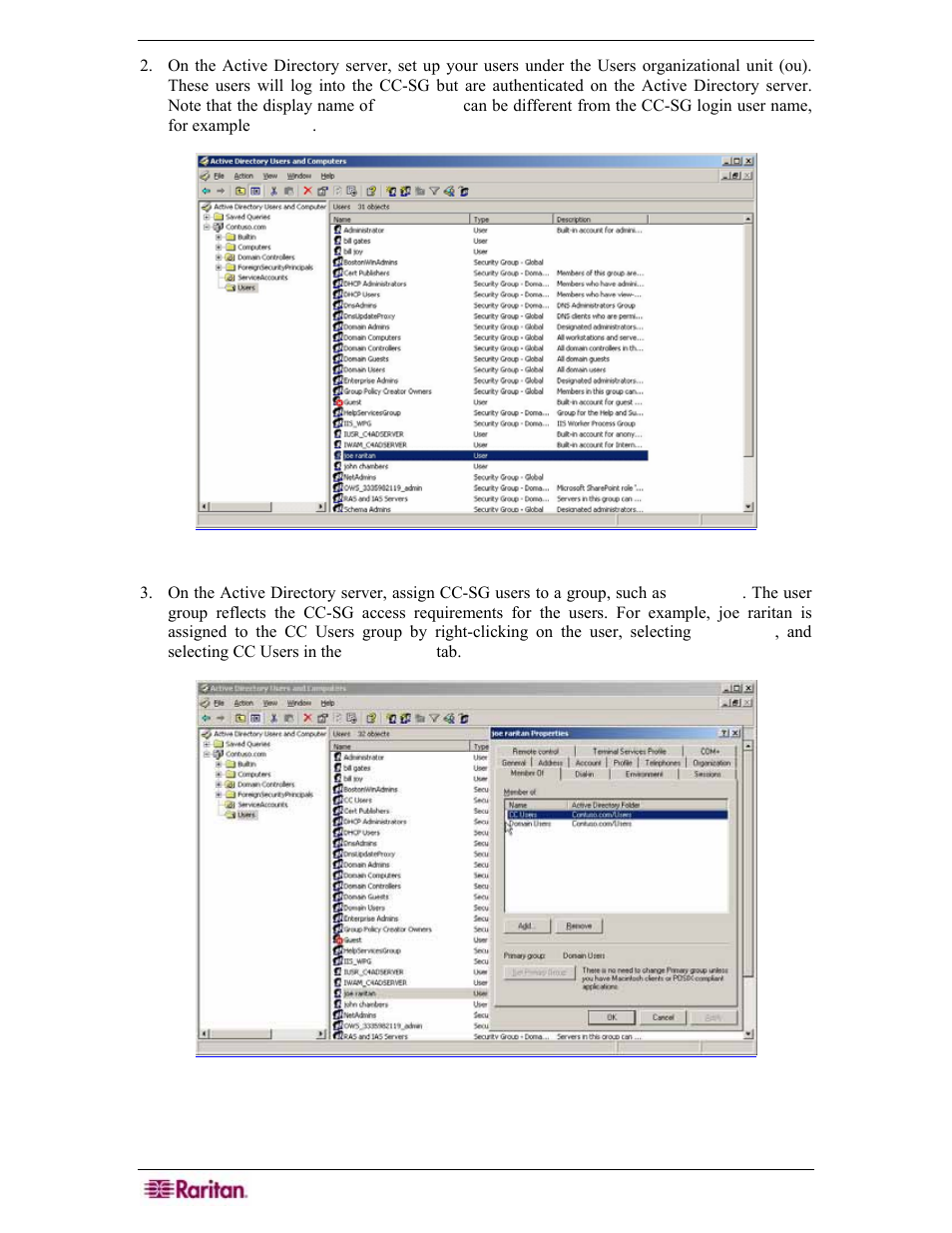 Figure 140 active directory users, Figure 141 assigning user to a group | Raritan Engineering Command Center CC-SG User Manual | Page 132 / 270