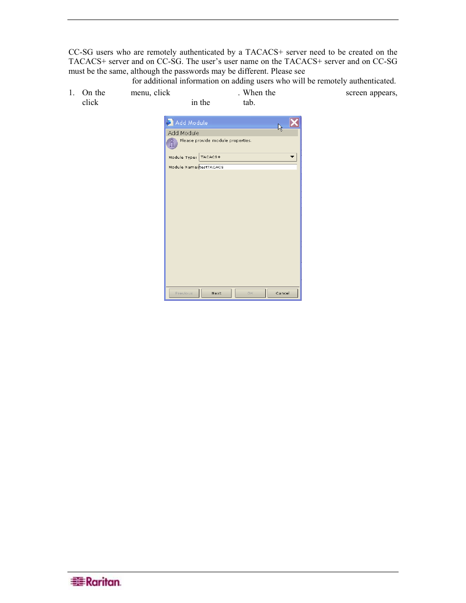 Tacacs, Figure 153 security manager add module screen | Raritan Engineering Command Center CC-SG User Manual | Page 144 / 270