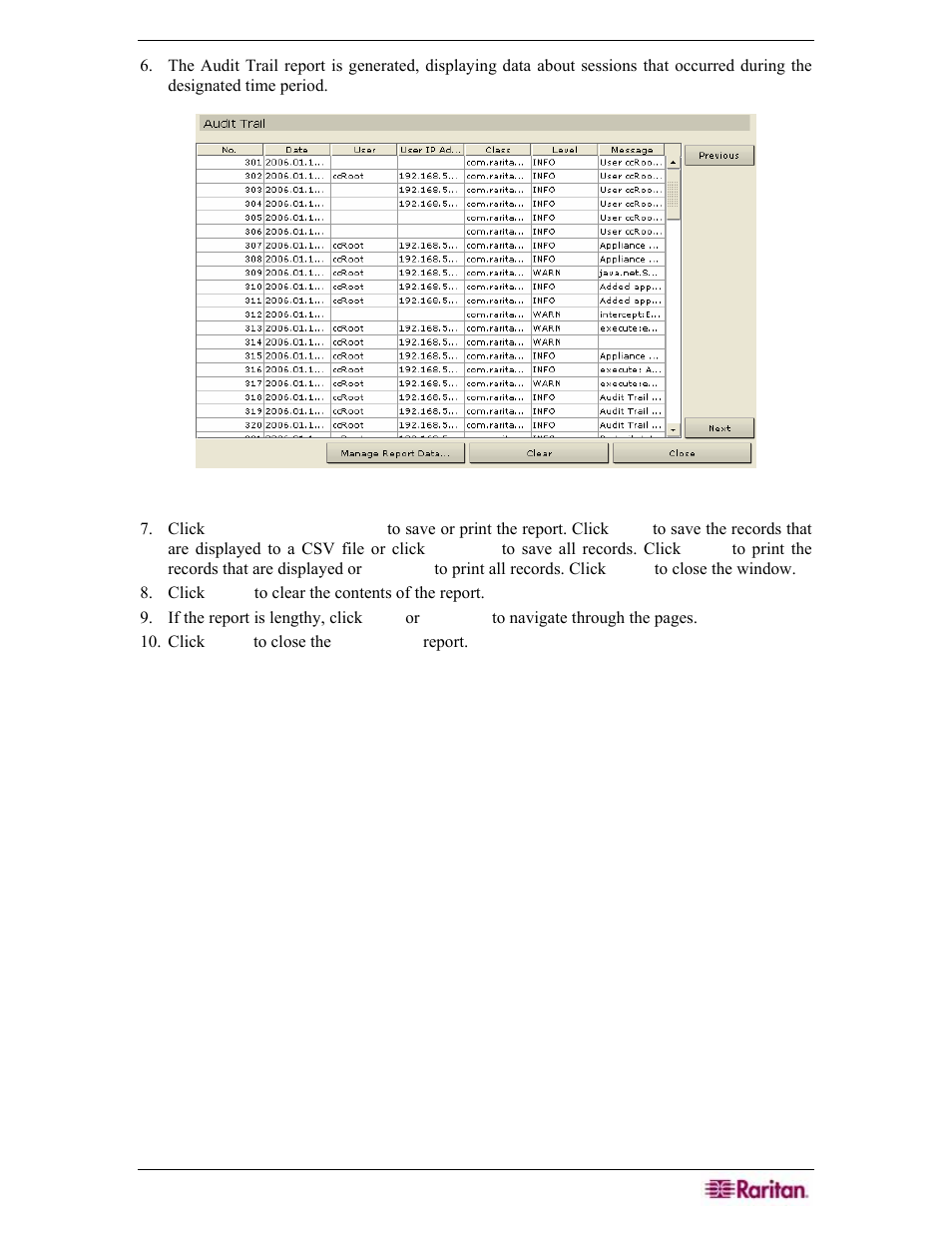 Figure 167 audit trail report | Raritan Engineering Command Center CC-SG User Manual | Page 155 / 270