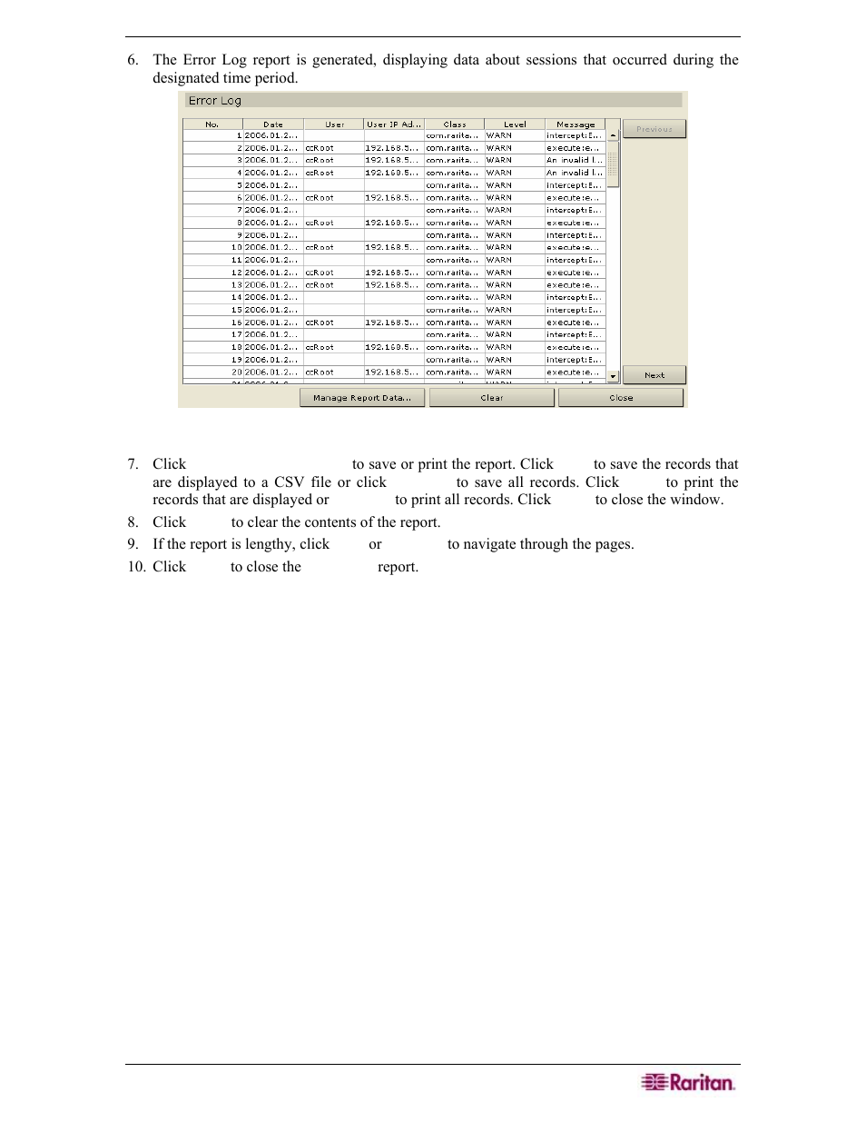 Figure 169 error log report | Raritan Engineering Command Center CC-SG User Manual | Page 157 / 270