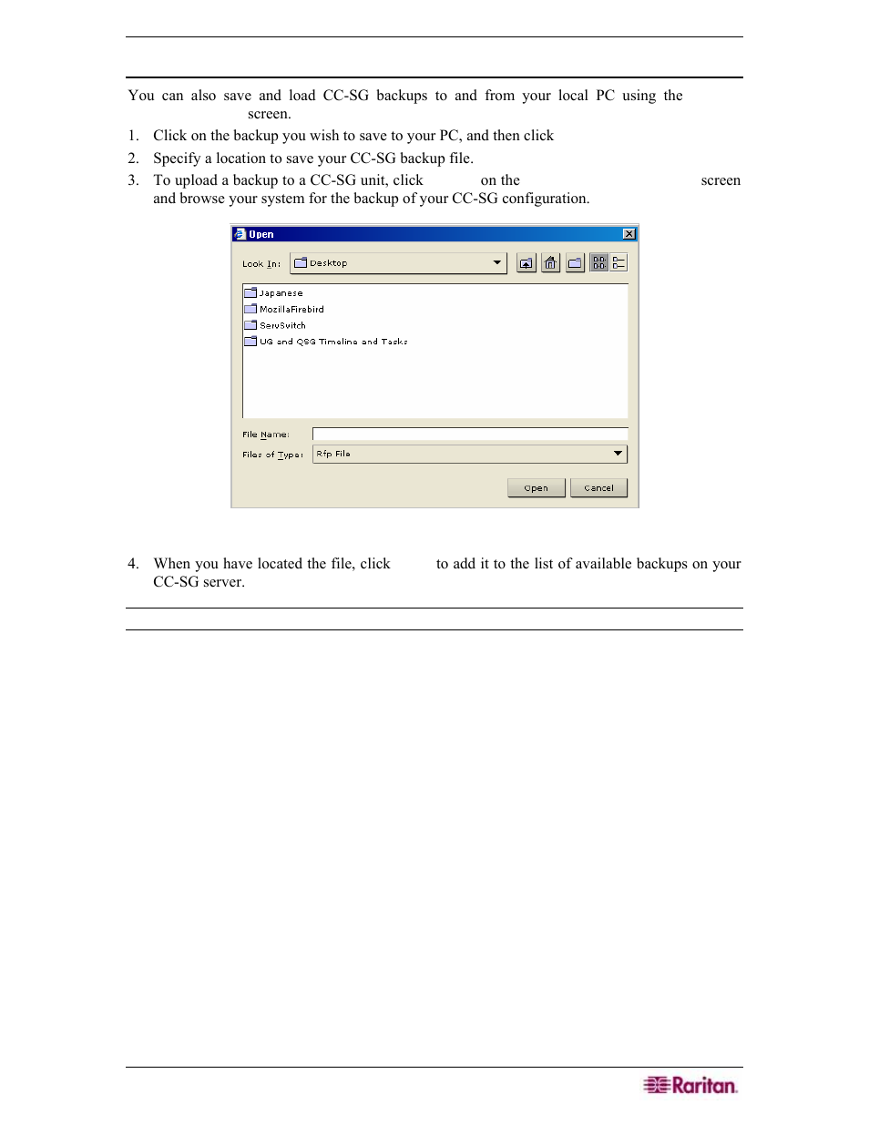 Saving and uploading backup files, Figure 183 browse to upload a backup of cc-sg | Raritan Engineering Command Center CC-SG User Manual | Page 171 / 270