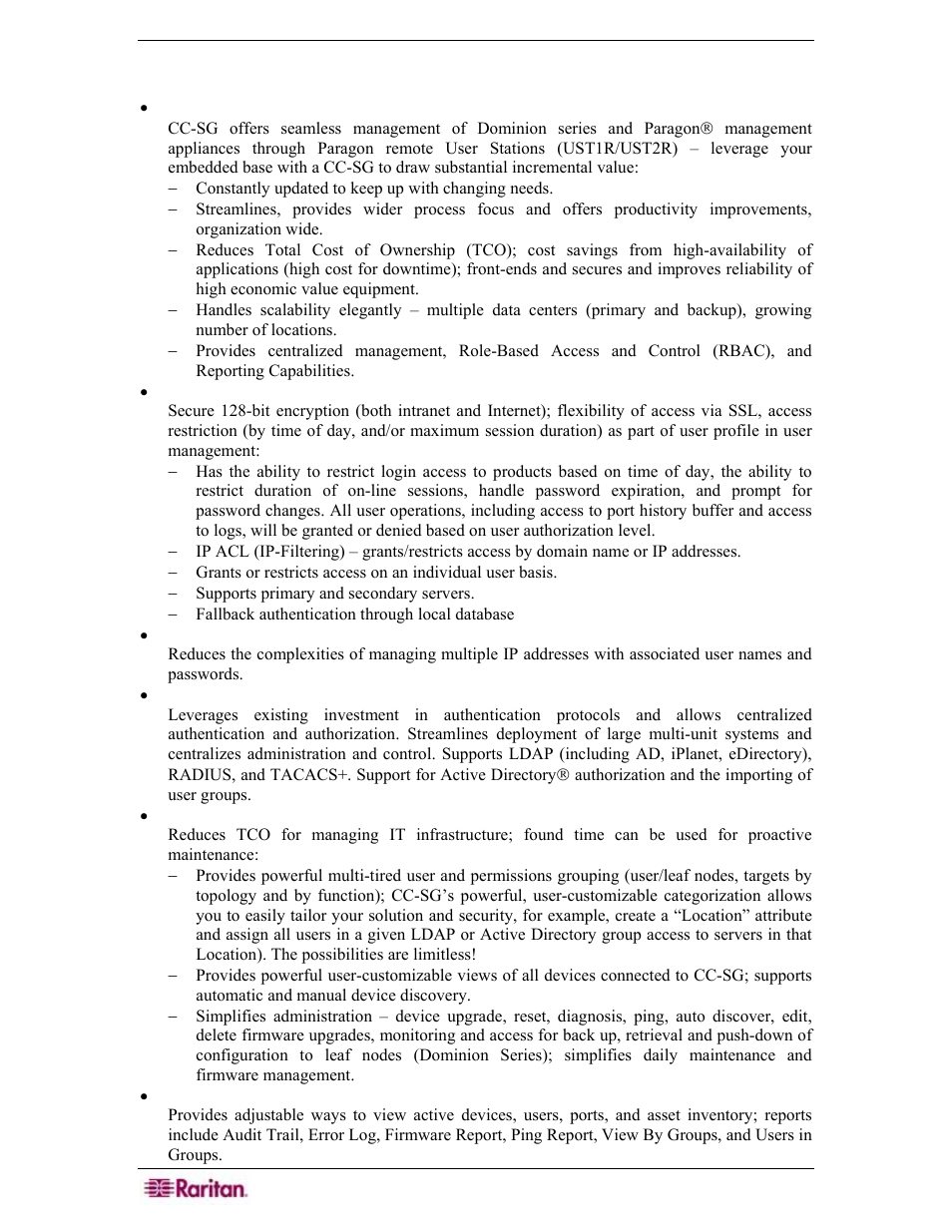 Product features and benefits | Raritan Engineering Command Center CC-SG User Manual | Page 18 / 270