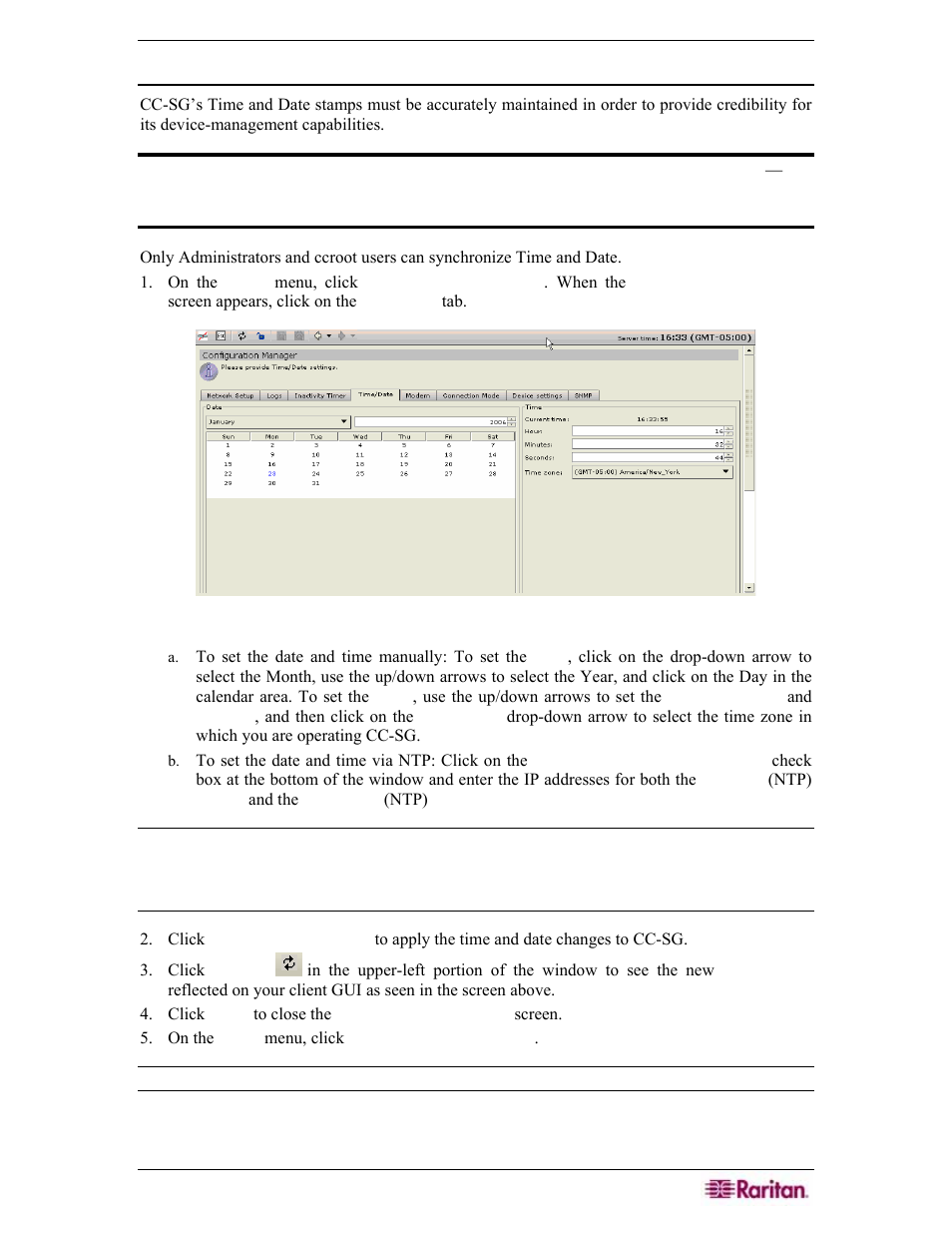 Time/date configuration, Figure 197 configuration manager time/date screen | Raritan Engineering Command Center CC-SG User Manual | Page 181 / 270