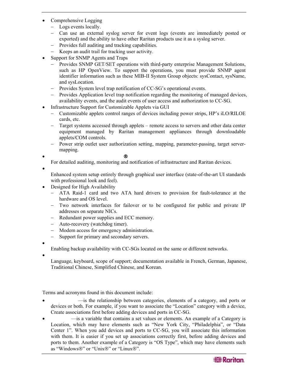 Terminology/acronyms | Raritan Engineering Command Center CC-SG User Manual | Page 19 / 270