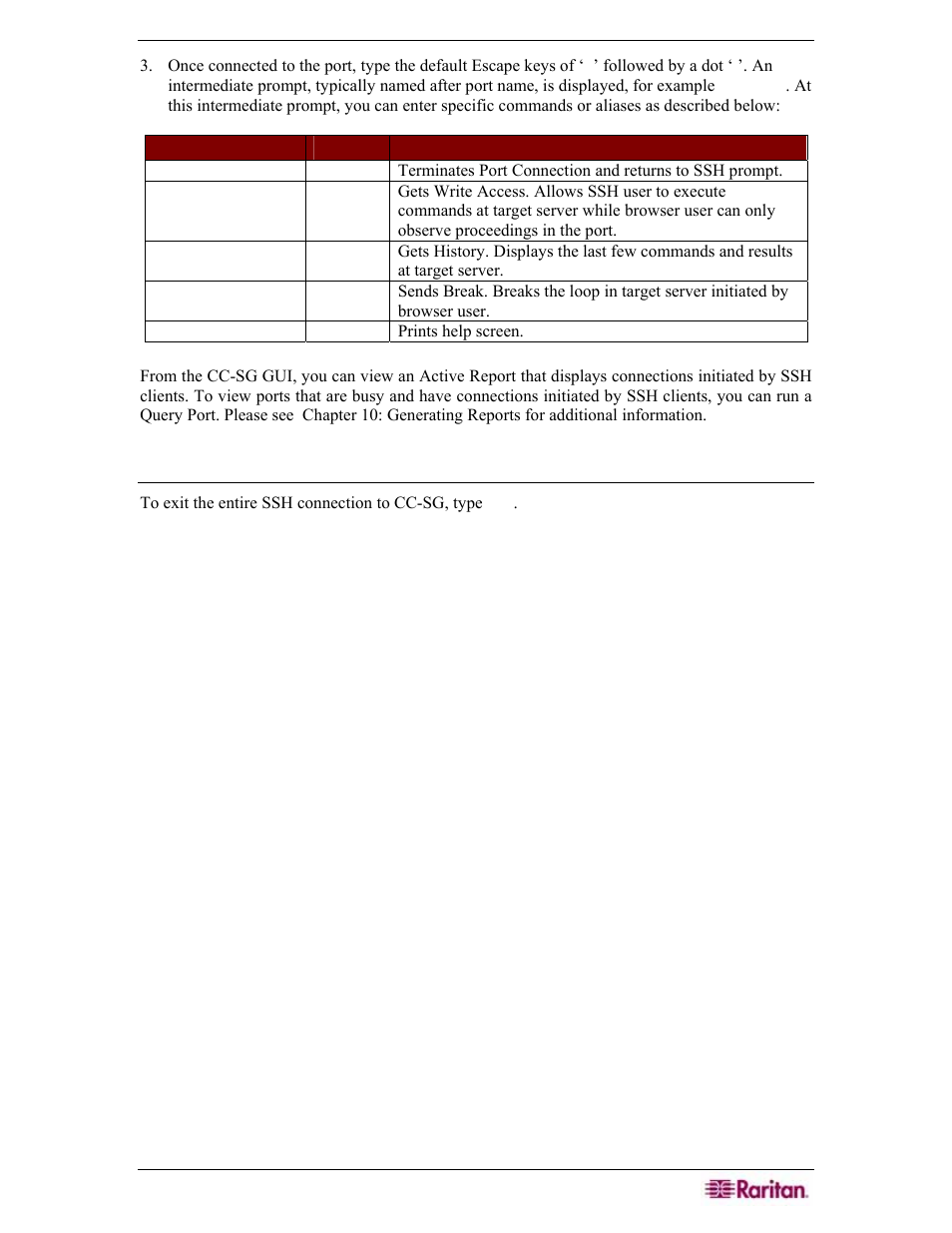 Exit a session | Raritan Engineering Command Center CC-SG User Manual | Page 219 / 270