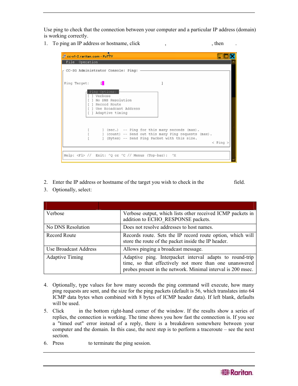 Ping an ip address (network interfaces), Figure 266 pinging a target | Raritan Engineering Command Center CC-SG User Manual | Page 227 / 270