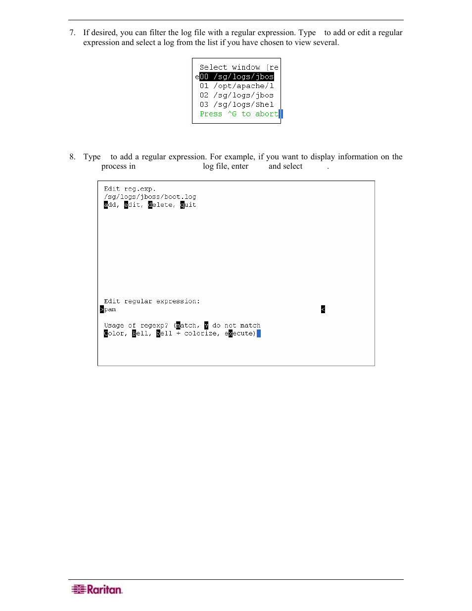 Figure 275 adding expressions in log files | Raritan Engineering Command Center CC-SG User Manual | Page 232 / 270