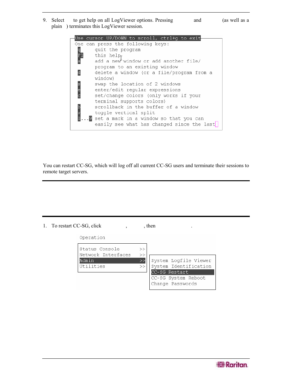 Restarting cc-sg (admin), Figure 277 getting help (f1) | Raritan Engineering Command Center CC-SG User Manual | Page 233 / 270