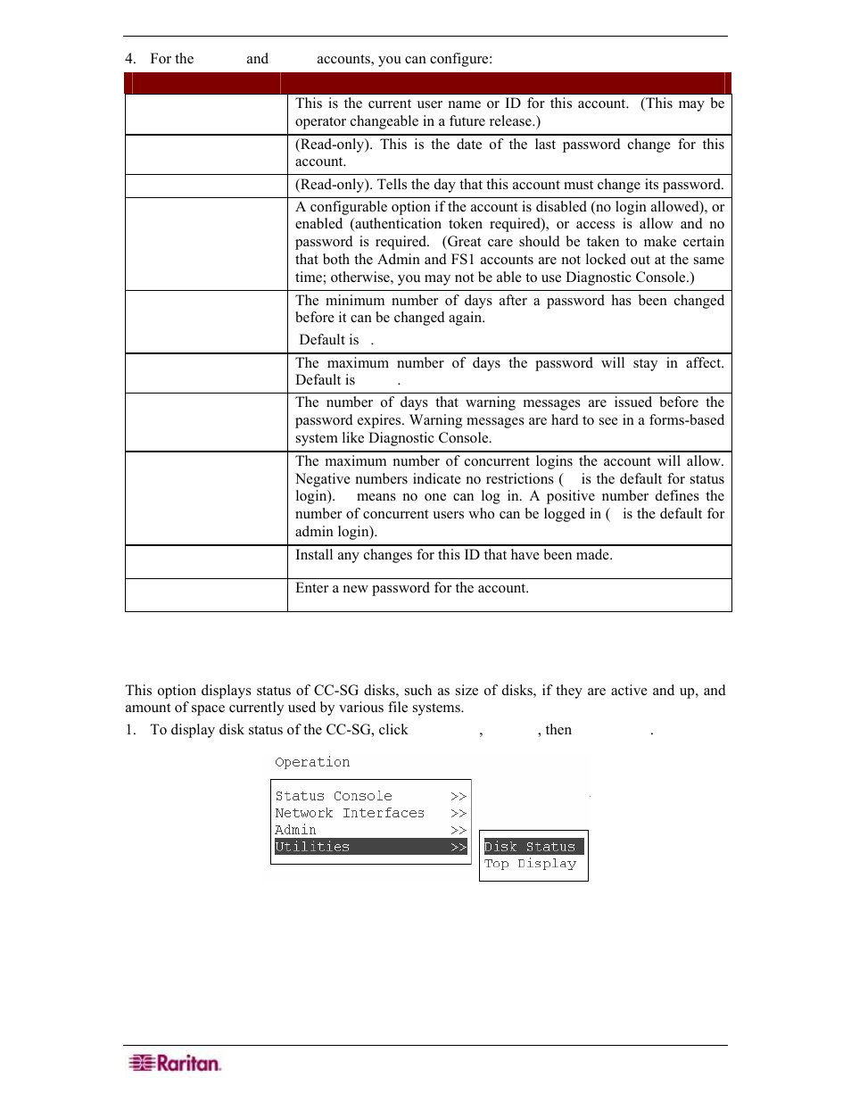 Displaying disk status (utilities) | Raritan Engineering Command Center CC-SG User Manual | Page 238 / 270