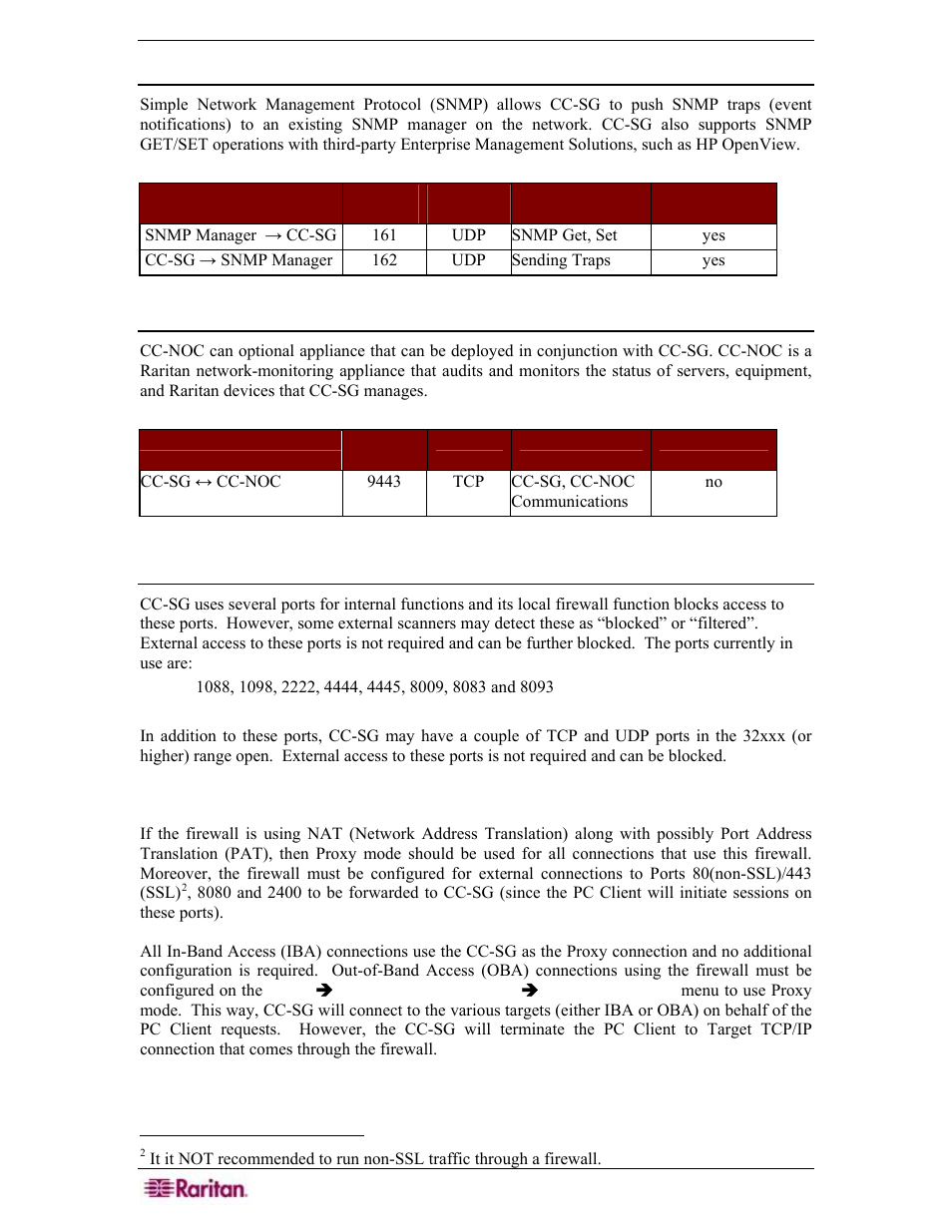 Cc-sg & snmp, Cc-sg & cc-noc, Cc-sg internal ports | Cc-sg access via nat-enabled firewall | Raritan Engineering Command Center CC-SG User Manual | Page 250 / 270