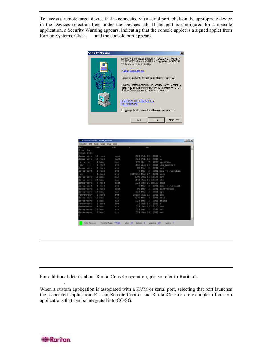 Figure 12 raritanconsole application | Raritan Engineering Command Center CC-SG User Manual | Page 28 / 270