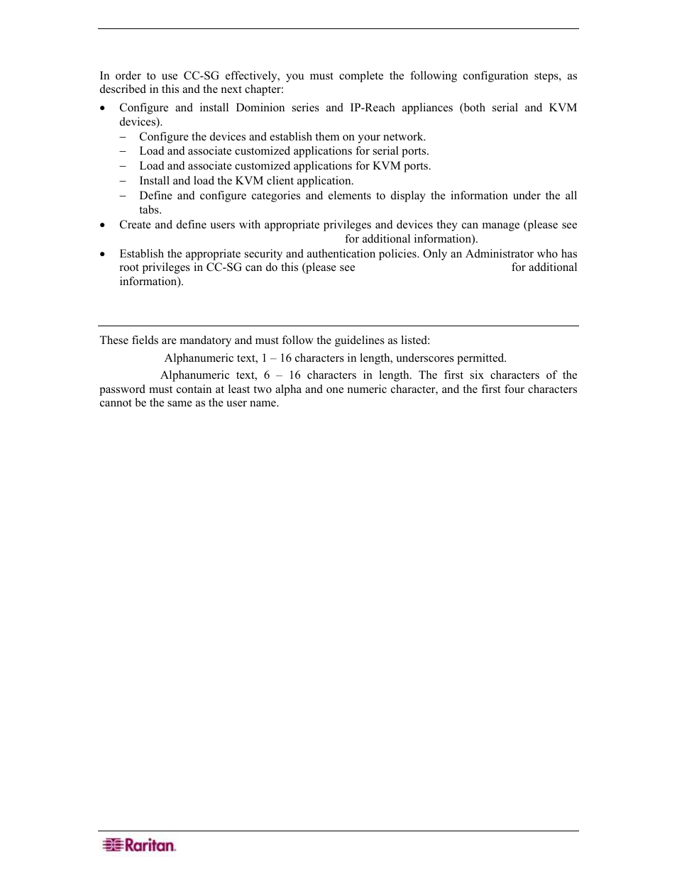 Configuring cc-sg manager components, Configurable parameters | Raritan Engineering Command Center CC-SG User Manual | Page 32 / 270