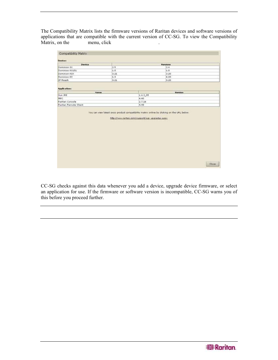 Compatibility matrix, Figure 14 compatibility matrix | Raritan Engineering Command Center CC-SG User Manual | Page 33 / 270