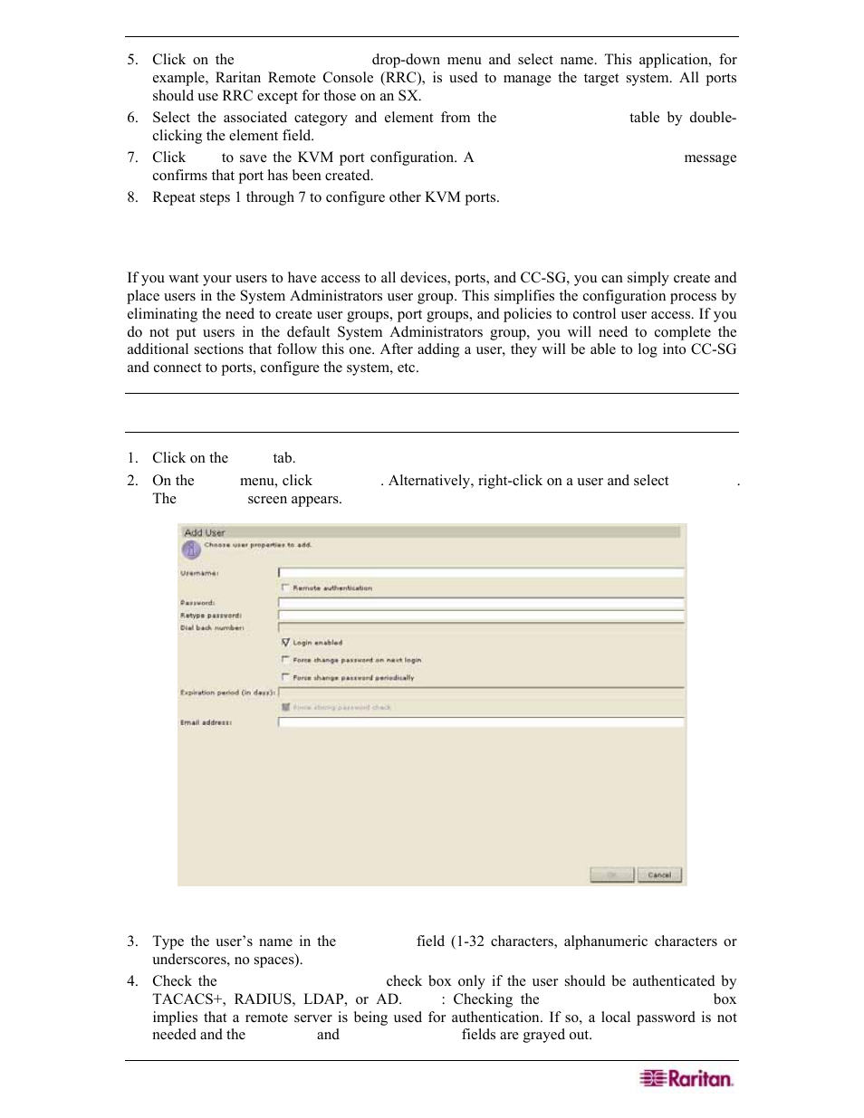 Add users to system administrators group, Figure 27 add user screen | Raritan Engineering Command Center CC-SG User Manual | Page 43 / 270