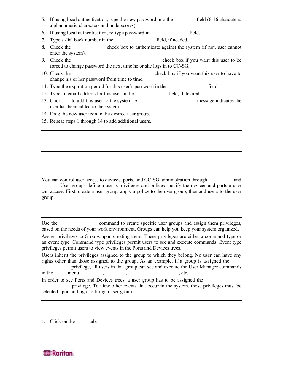 Control user access, Create user groups | Raritan Engineering Command Center CC-SG User Manual | Page 44 / 270