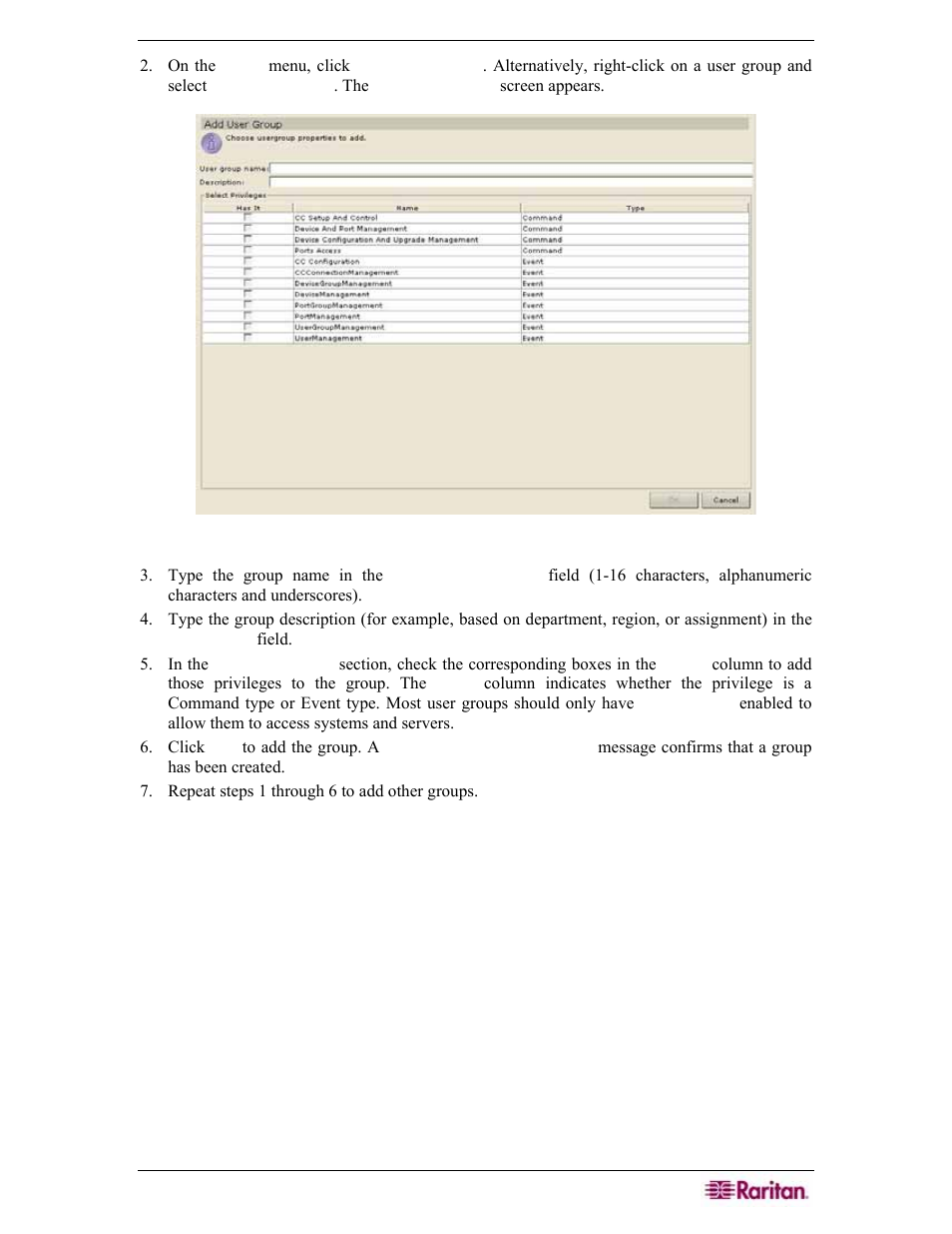 Figure 28 add user group screen | Raritan Engineering Command Center CC-SG User Manual | Page 45 / 270