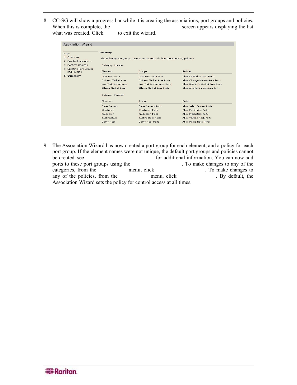 Figure 48 association wizard - summary screen | Raritan Engineering Command Center CC-SG User Manual | Page 60 / 270