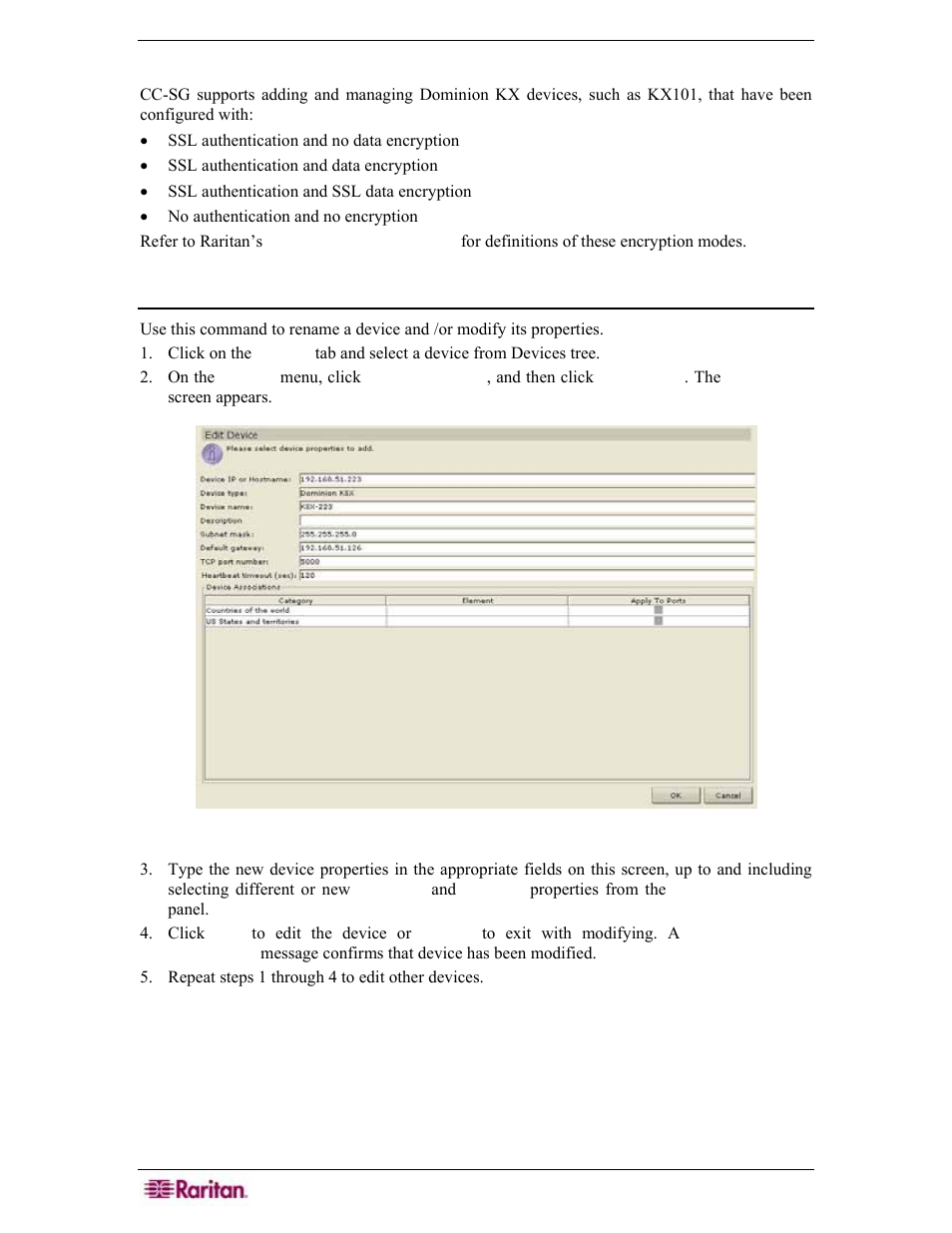 Kx devices with encryption, Edit device, Figure 58 edit device screen | Raritan Engineering Command Center CC-SG User Manual | Page 70 / 270