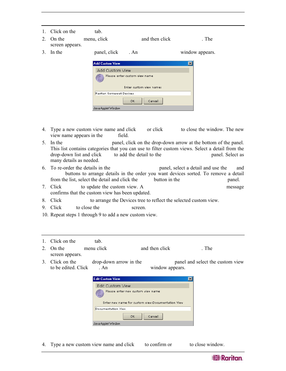 Add custom view, Edit custom view, Figure 69 add custom view window | Figure 70 edit custom view window | Raritan Engineering Command Center CC-SG User Manual | Page 77 / 270