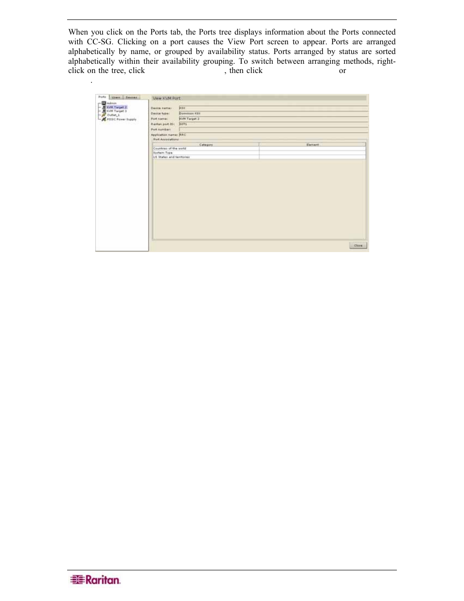 Figure 93 the ports tab and view kvm port screen | Raritan Engineering Command Center CC-SG User Manual | Page 92 / 270