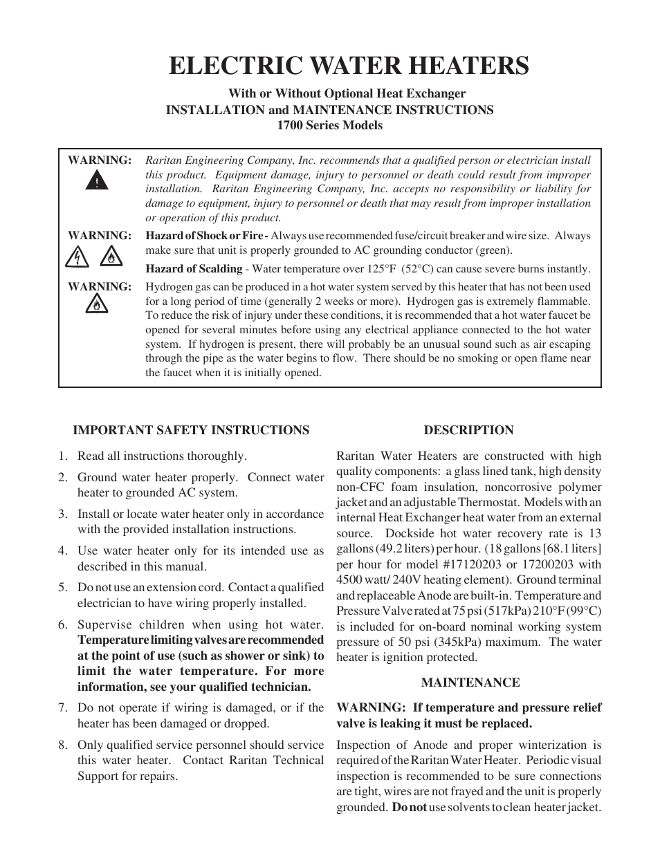 Raritan Engineering 1700 User Manual | 8 pages