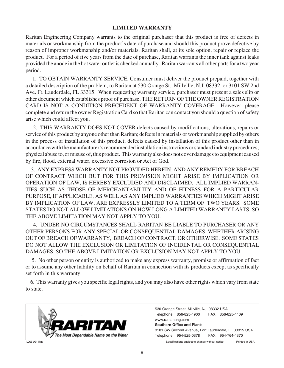 Raritan Engineering 1700 User Manual | Page 8 / 8