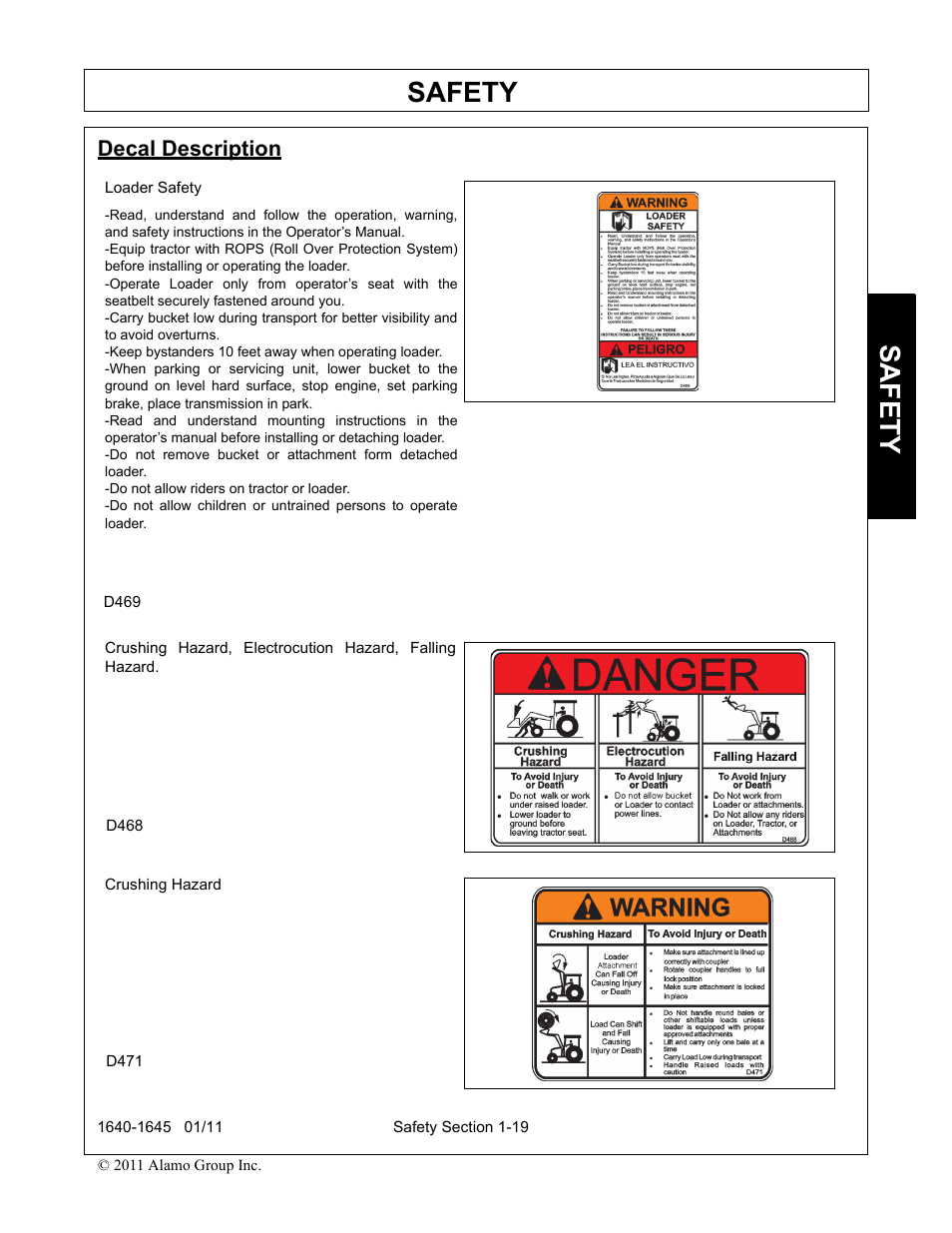 Decal description, Decal description -19, Safety | Rhinotek 1645 User Manual | Page 23 / 102