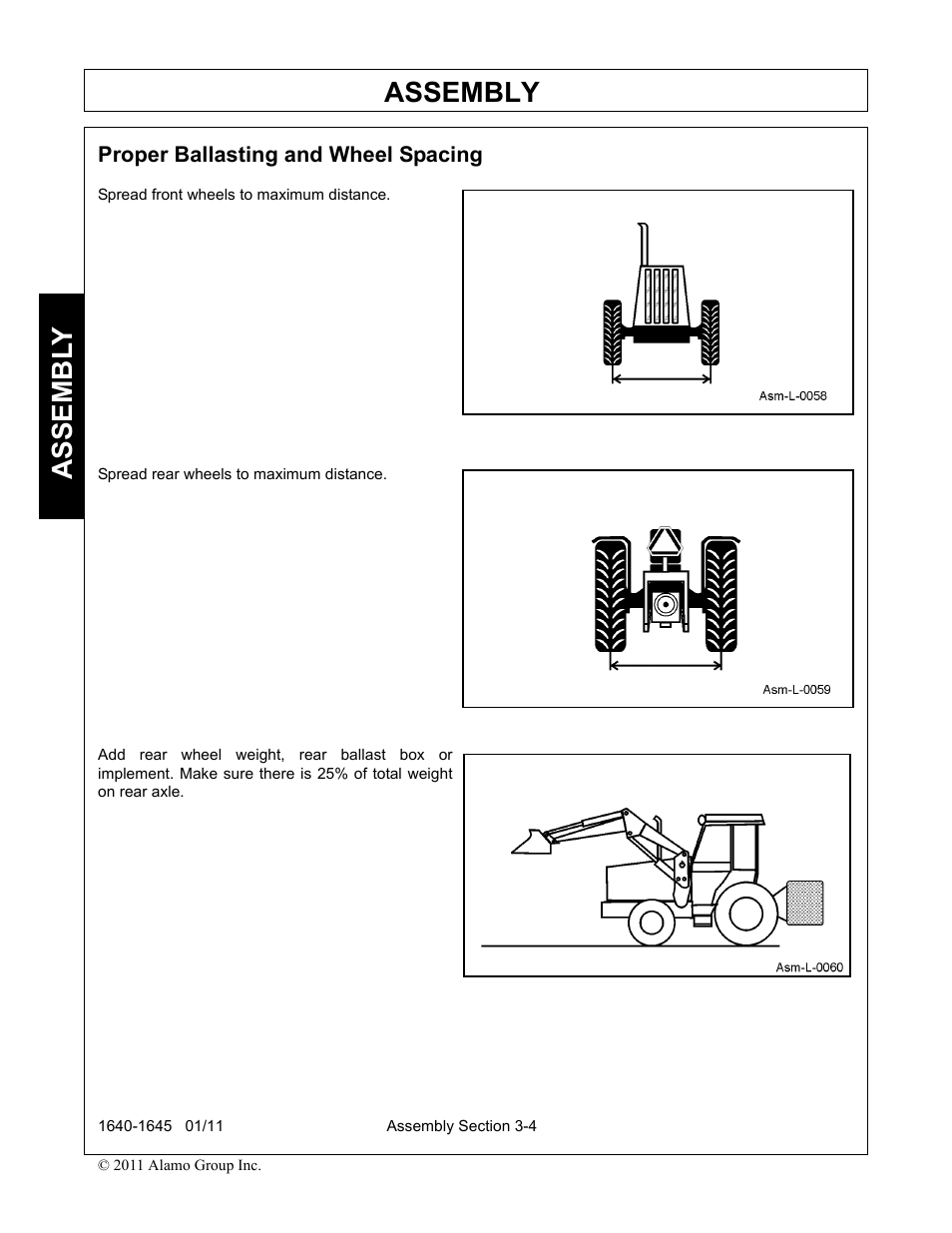 Proper ballasting and wheel spacing, Proper ballasting and wheel spacing -4, Assembly | Assembl y | Rhinotek 1645 User Manual | Page 38 / 102