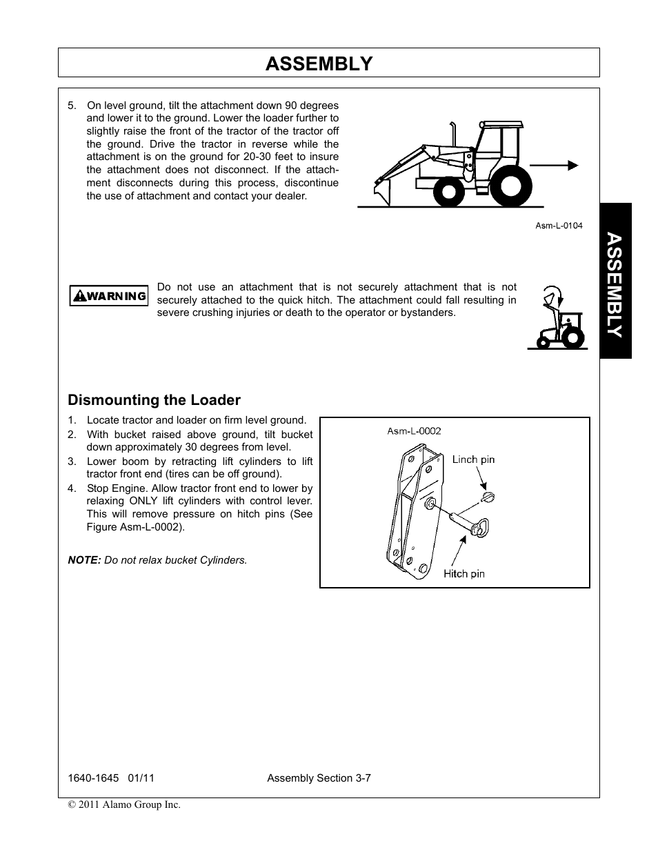 Dismounting the loader, Dismounting the loader -7, Assembly | Assembl y | Rhinotek 1645 User Manual | Page 41 / 102