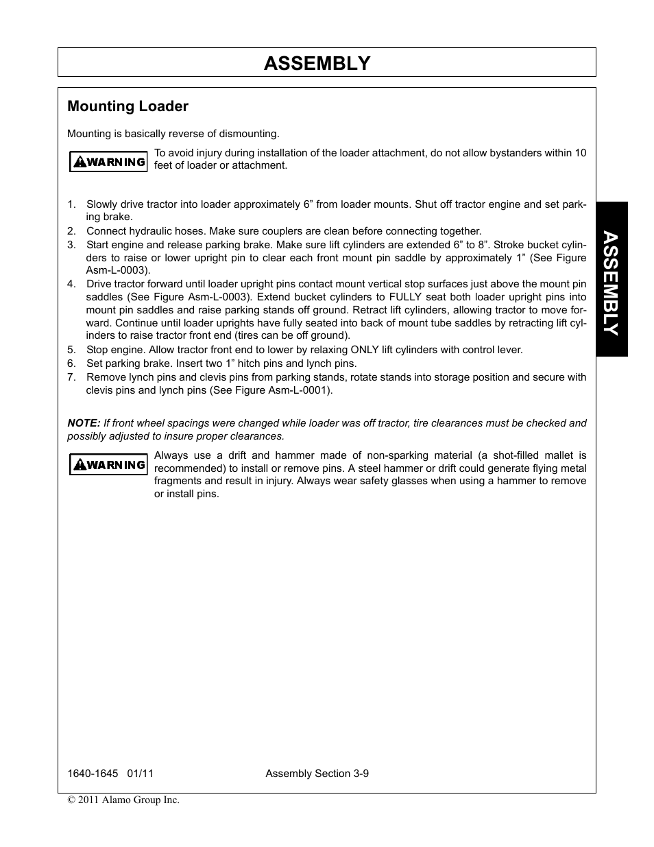 Mounting loader, Mounting loader -9, Assembly | Assembl y | Rhinotek 1645 User Manual | Page 43 / 102