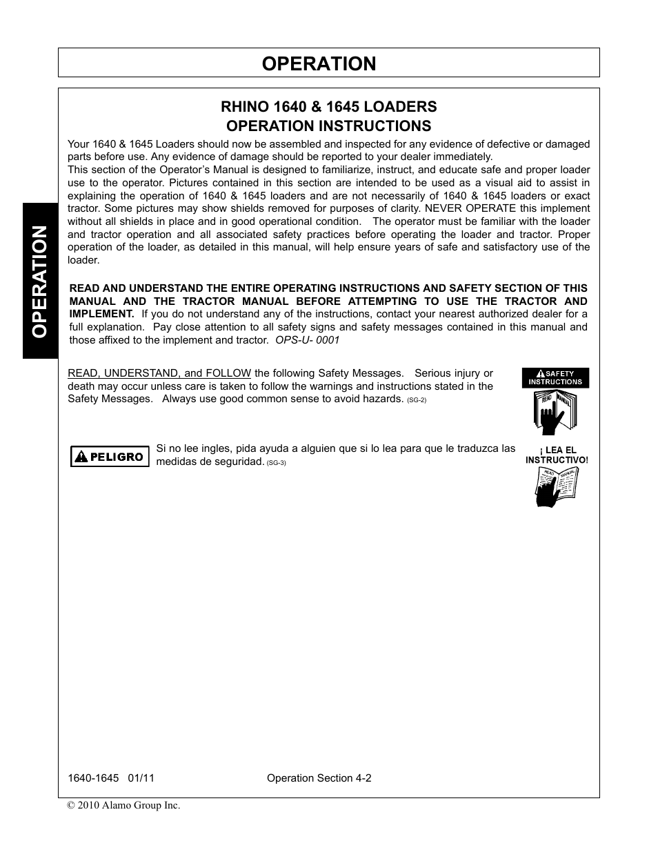 Rhino 1640 & 1645 loaders, Operation instructions, Operation | Opera t ion | Rhinotek 1645 User Manual | Page 46 / 102
