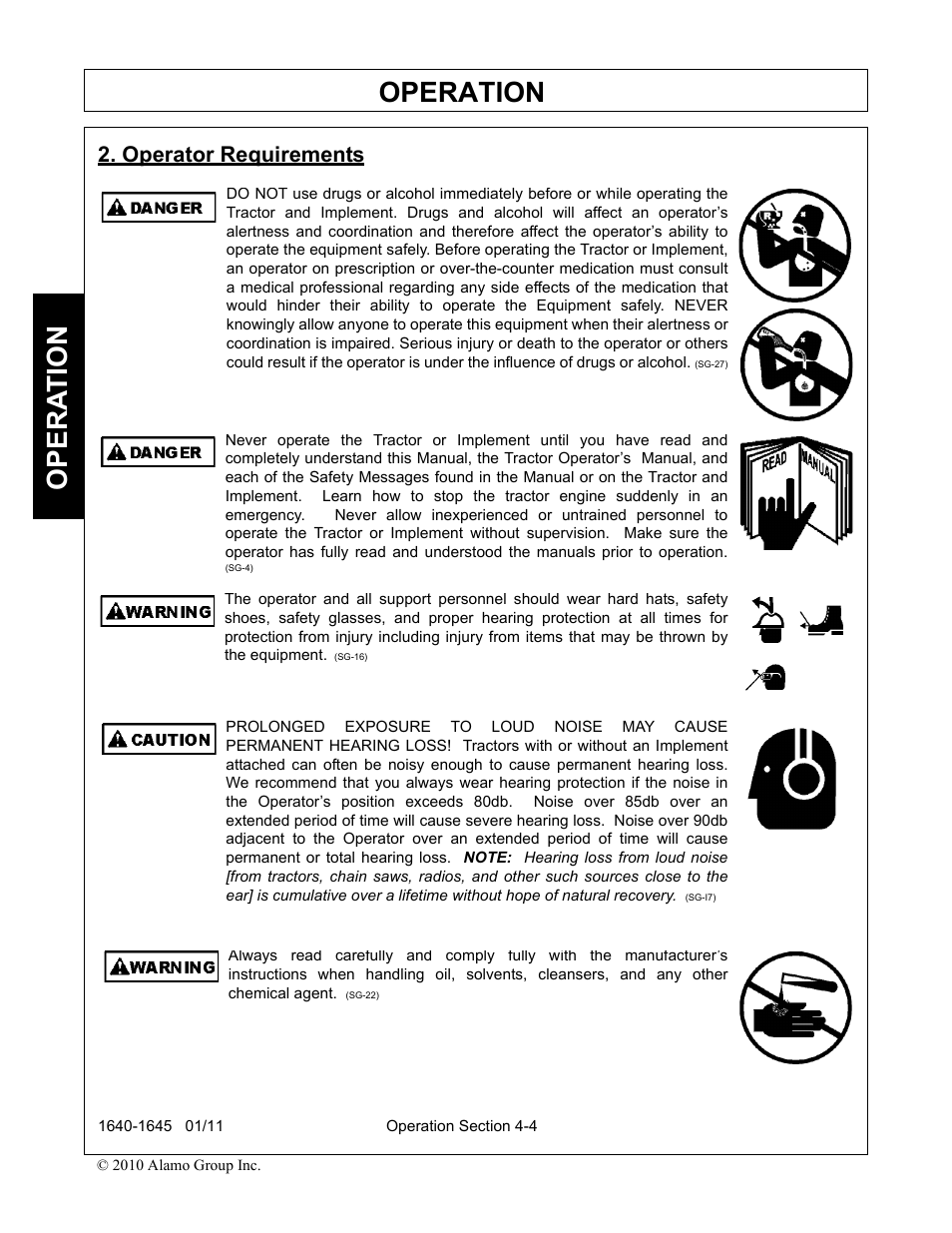 Operator requirements, Operator requirements -4, Operation | Opera t ion | Rhinotek 1645 User Manual | Page 48 / 102