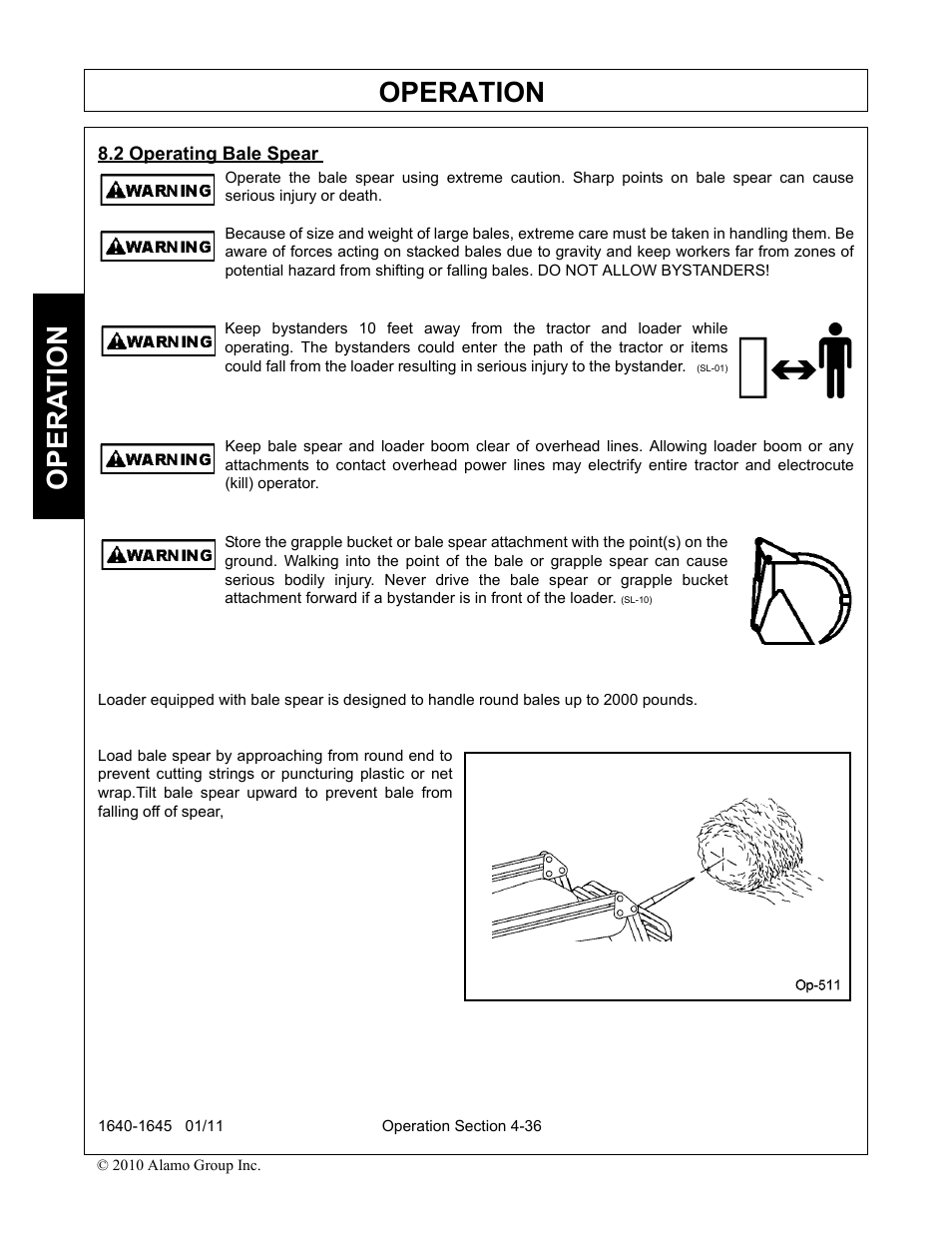 2 operating bale spear, Operating bale spear -36, Operation | Opera t ion | Rhinotek 1645 User Manual | Page 80 / 102