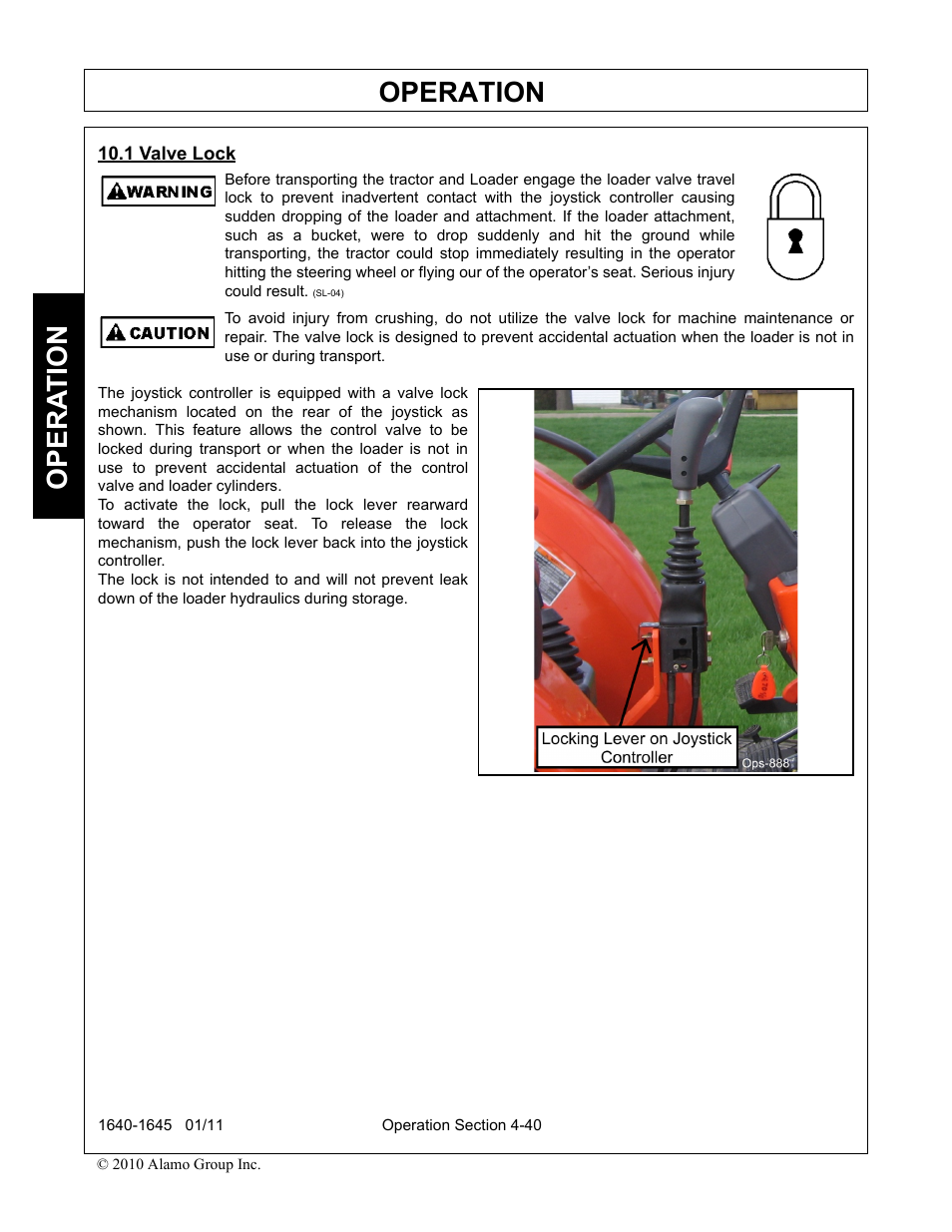 1 valve lock, Valve lock -40, Operation | Opera t ion | Rhinotek 1645 User Manual | Page 84 / 102