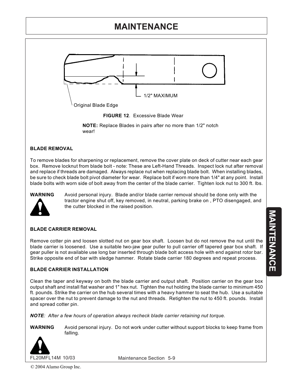 Blade carrier -9, Maintenance | Rhinotek RHINO FL20 User Manual | Page 139 / 152