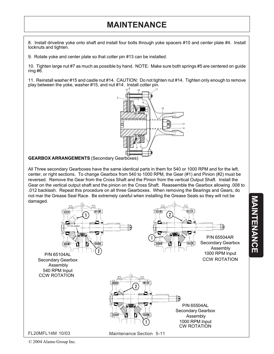 Gearbox arrangement -11, Maintenance | Rhinotek RHINO FL20 User Manual | Page 141 / 152